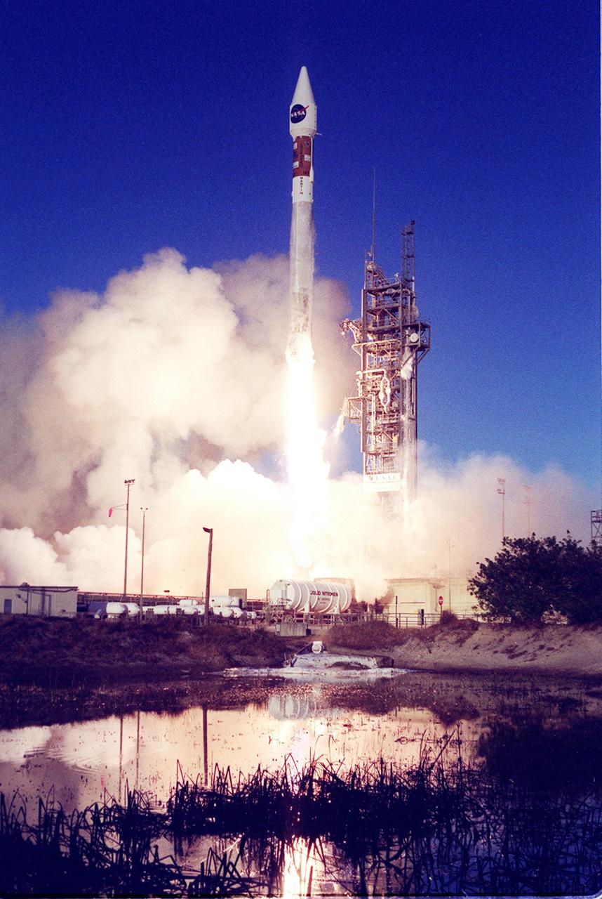 KENNEDY SPACE CENTER, FLA. -- The Lockheed Martin Atlas IIA rocket lifts off from Launch Pad 36-A, Cape Canaveral Air Force Station, with the Tracking and Data Relay Satellite-I (TDRS-1) aboard. TDRS-I replenishes the existing on-orbit fleet of six spacecraft. The TDRS System is the primary source of space-to-ground voice, data and telemetry for the Space Shuttle. It also provides communications with the International Space Station and scientific spacecraft in low-Earth orbit such as the Hubble Space Telescope. This new advanced series of satellites will extend the availability of TDRS communications services until about 2017. Liftoff occurred at 5:59 p.m. EST