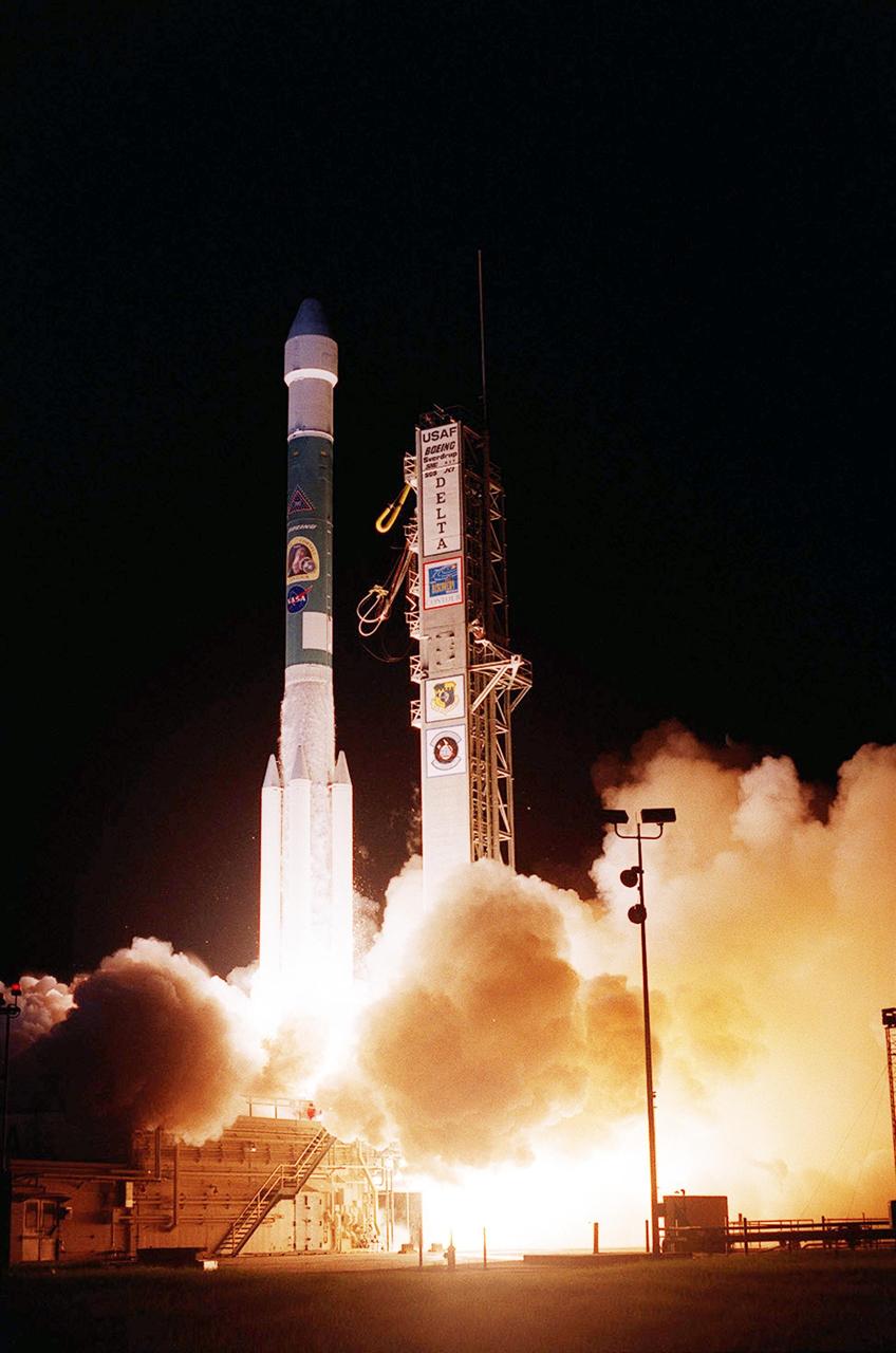 KENNEDY SPACE CENTER, FLA. -- NASA's Comet Nucleus Tour (CONTOUR) spacecraft successfully launches at 2:47:41 a.m. EDT aboard a Boeing Delta II rocket from Cape Canaveral Air Force Station, Fla. Designed and built by The Johns Hopkins University Applied Physics Laboratory (APL) in Laurel, Md., the 2,138-pound (970-kilogram) spacecraft was placed into an elliptical Earth orbit 63 minutes after launch. About 19 minutes later the mission operations team at APL acquired a signal from the spacecraft through the Deep Space Network antenna station in Goldstone, Calif., and by 5:45 a.m. EDT Mission Director Dr. Robert W. Farquhar of the Applied Physics Lab confirmed the craft was operating normally and ready to carry out its early orbit maneuvers. CONTOUR will orbit Earth until Aug. 15, when it is scheduled to fire its main engine and enter a comet-chasing orbit around the sun. The mission's flexible four-year plan includes encounters with comets Encke (Nov. 12, 2003) and Schwassmann-Wachmann 3 (June 19, 2006), though it can add an encounter with a "new" and scientifically valuable comet from the outer solar system, should one be discovered in time for CONTOUR to fly past it. CONTOUR's four scientific instruments will take detailed pictures and measure the chemical makeup of each comet's nucleus -- a chunk of ice and rock -- while analyzing the surrounding gas and dust.