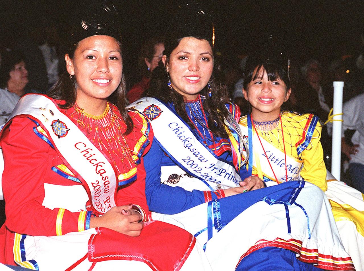 KENNEDY SPACE CENTER, FLA. -- Chickasaw Indian princesses seen here contributed to a pre-launch Native American ceremony at the Rocket Garden in the KSC Visitor Complex by leading a prayer.  The ceremony was part of several days' activities commemorating John B. Herrington as the first tribally enrolled Native American astronaut to fly on a Shuttle mission. Herrington is a Mission Specialist on STS-113.      