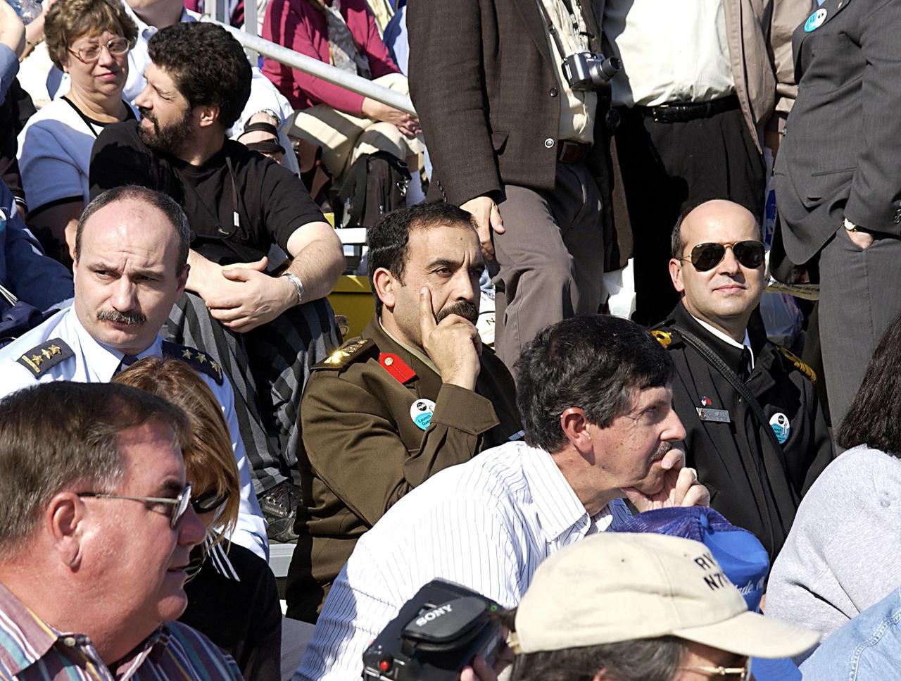 KENNEDY SPACE CENTER, FLA. - From the VIP stands at KSC, members of the Israeli military watch the launch of Space Shuttle Columbia on mission STS-107. A member of the Shuttle crew is Payload Specialist Ilan Ramon, who is a colonel in the Israel Air Force. He is the first Israeli astronaut to fly on a Shuttle. The 16-day research mission will include FREESTAR (Fast Reaction Experiments Enabling Science, Technology, Applications and Research) and the SHI Research Double Module (SHI/RDM), known as SPACEHAB. Experiments on the module range from material sciences to life sciences. Ramon will take part in some of the research on the mission. Landing of Columbia is scheduled at about 8:53 a.m. EST on Saturday, Feb. 1. This mission is the first Shuttle mission of 2003. Mission STS-107 is the 28th flight of the orbiter Columbia and the 113th flight overall in NASA's Space Shuttle program.