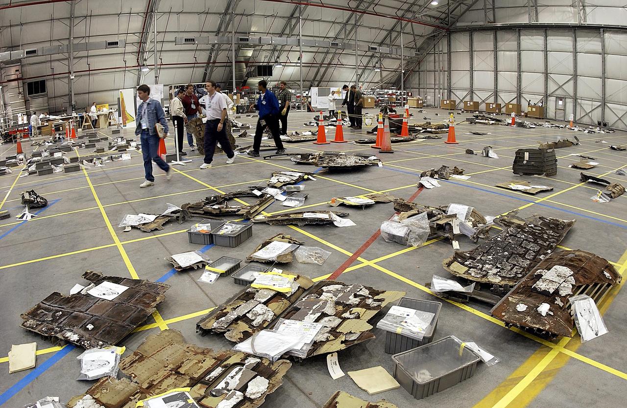 KENNEDY SPACE CENTER, FLA. - A closeup of the floor in the RLV Hangar shows the variety of Columbia debris gathered there.  The Columbia Reconstruction Project Team is attempting to reconstruct the orbiter as part of the investigation into the accident that caused the destruction of Columbia and loss of its crew as it returned to Earth on mission STS-107.