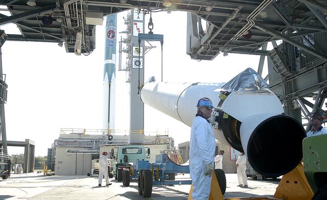 NASA image: Delta II SIRTF Booster Lift & Mate