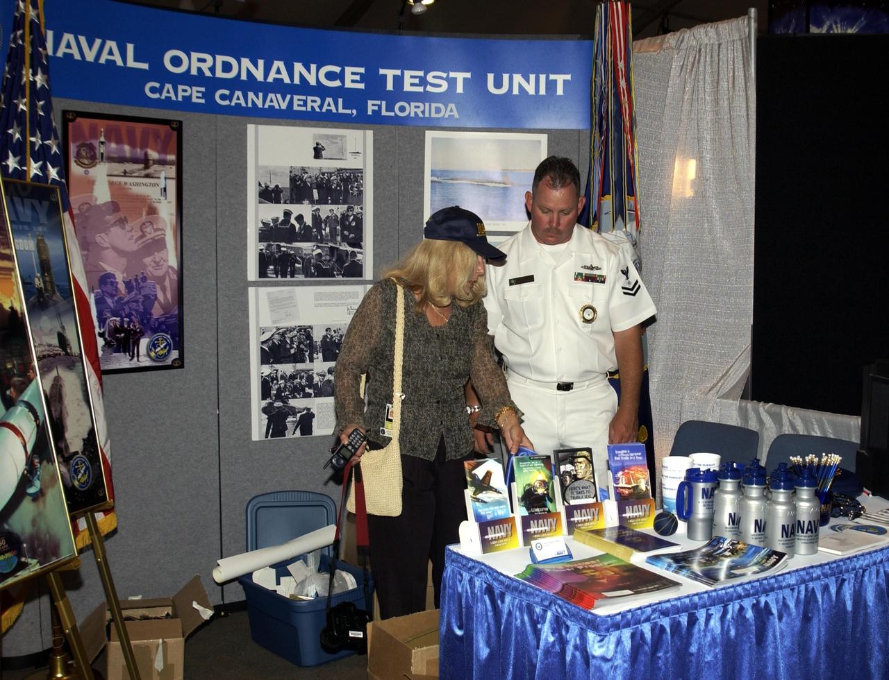 KENNEDY SPACE CENTER, FLA. - Shown is one of the exhibits at the 40th Space Congress held April 28-May 1, 2003, in Cape Canaveral, Fla. The Space Congress is an international conference that gathers attendees from the scientific community, the space industry workforce, educators and local supporting industries. This year's event commemorated the 40th anniversary of the Kennedy Space Center and the Centennial of Flight. The theme for the Space Congress was "Linking the Past to the Future: A Celebration of Space."