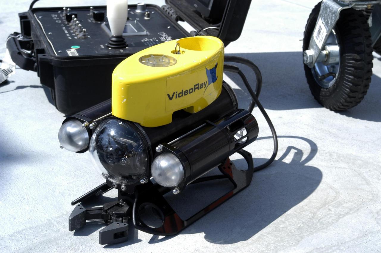 KENNEDY SPACE CENTER, FLA. - Pictured is a piece of equipment that will be used on an undersea expedition to characterize the condition of the deep-sea coral reefs and reef fish populations in the Oculina Banks, a marine protected area, 20 miles offshore of the east coast of Florida. Scientists on the team will be deploying an underwater robot, a seafloor sampler, and the Passive Acoustic Monitoring System (PAMS). Dr. Grant Gilmore was co-principle investigator of the PAMS, originally developed by NASA to monitor the impact of rocket launches on wildlife refuge lagoons at KSC. The research is sponsored by NOAA Fisheries and will take place onboard the Liberty Star. The ship departed from Port Canaveral April 29 and will return May 9.