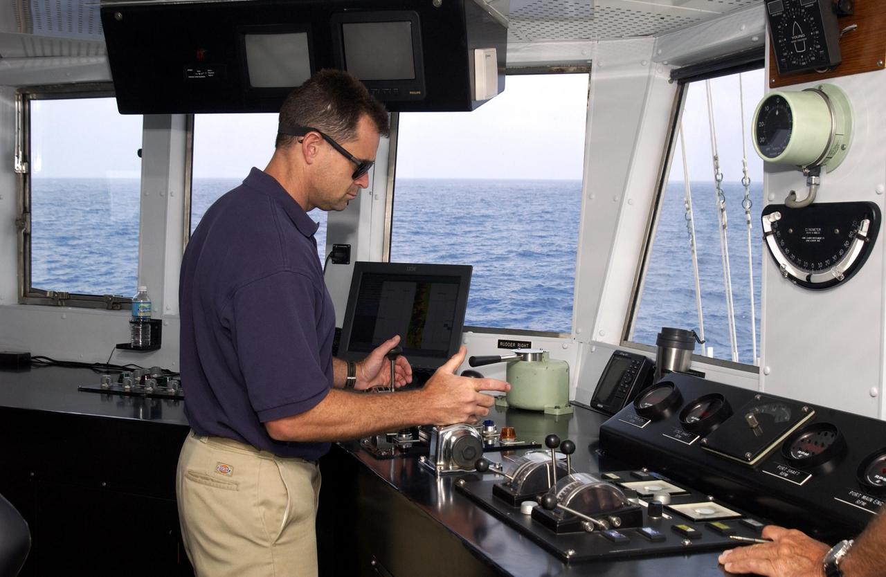KENNEDY SPACE CENTER, FLA. -  A view inside the pilot house of the Liberty Star.  The ship is taking part in an undersea expedition to characterize the condition of the deep-sea coral reefs and reef fish populations in the Oculina Banks.  The banks are a marine protected area, 20 miles offshore of the east coast of Florida.  The equipment includes an underwater robot, a seafloor sampler, and the Passive Acoustic Monitoring System (PAMS), originally developed by NASA to monitor the impact of rocket launches on wildlife refuge lagoons at KSC.   The research is sponsored by NOAA Fisheries.  The ship departed from Port Canaveral April 29 and will return May 9.