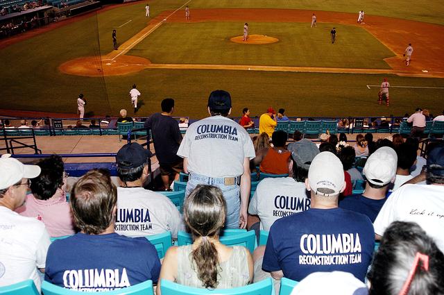 KENNEDY SPACE CENTER, FLA. -  KSC employees enjoy a baseball game at Manatees Stadium, home of the Brevard Manatees, a minor league baseball team in Central Florida.  The team hosted KSC employees for the game, which included a moment of silence to honor the STS-107 crew and two recovery workers who died in a helicopter crash.