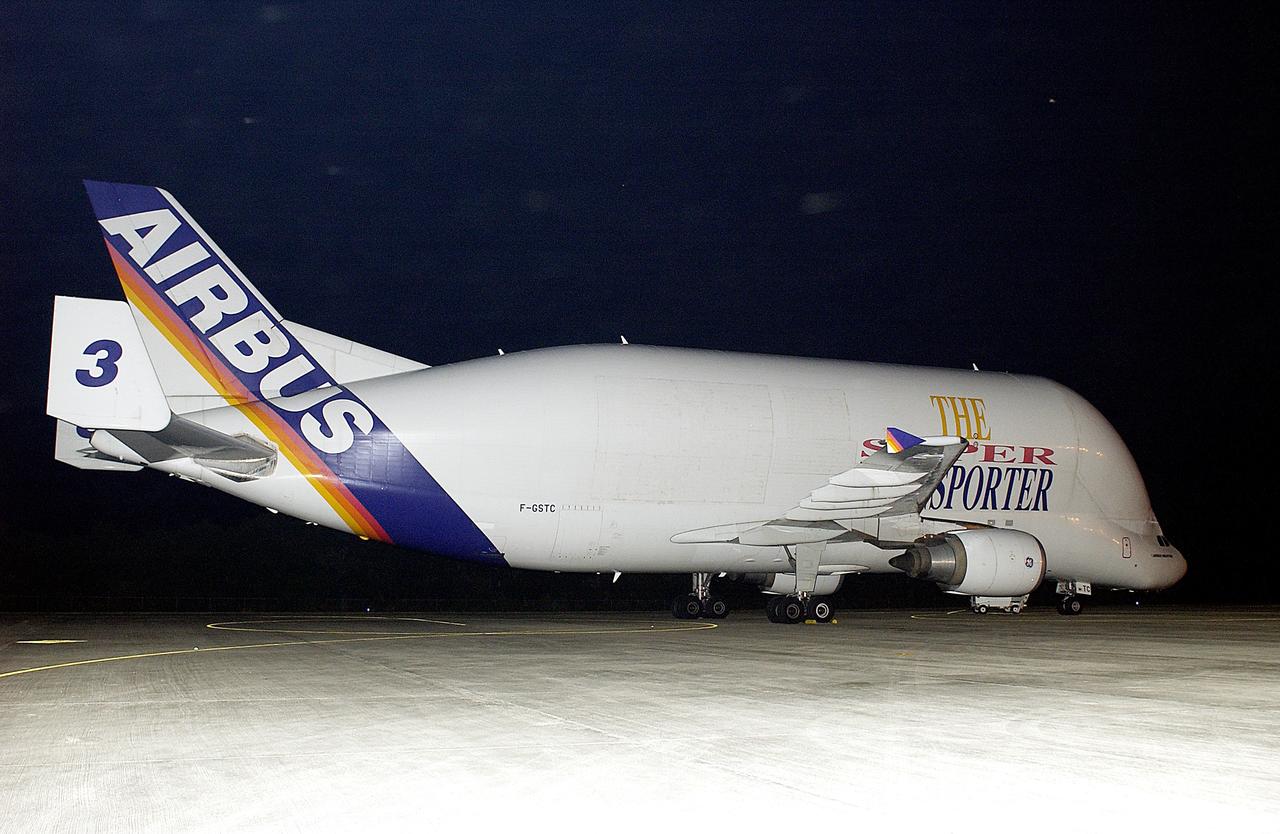 KENNEDY SPACE CENTER, FLA. - A Beluga aircraft arrives at the Shuttle Landing Facility with its cargo of the Italian-built module, U.S. Node 2, for the International Space Station.  The second of three Station connecting modules, Node 2 attaches to the end of the U.S. Lab and provides attach locations for the Japanese laboratory, European laboratory, the Centrifuge Accommodation Module and, later, Multipurpose Logistics Modules. It will provide the primary docking location for the Shuttle when a pressurized mating adapter is attached to Node 2.  Installation of the module will complete  the U.S. Core of the ISS.  Node 2 is the designated payload for mission STS-120.  No orbiter or launch date has been determined yet.