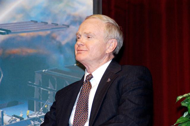 NASA image: KENNEDY SPACE CENTER, FLA. -  KSC Director Roy D. Bridges addresses a group of KSC employees assembled in the KSC Training Auditorium.  The occasion is the announcement of James W. Kennedy as the next director of the NASA Kennedy Space Center (KSC) in Florida. Kennedy has served as KSC's deputy director since November 2002. He will succeed Bridges, who was appointed on June 13 to lead NASA's Langley Research Center, Hampton, Va.