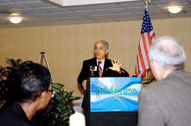 NASA image: KENNEDY SPACE CENTER, FLA. - Col. (Ret.) Herbert E. Carter, one of the Tuskegee Airmen, speaks to guests at a dinner sponsored by the KSC Spaceflight and Life Sciences Office.