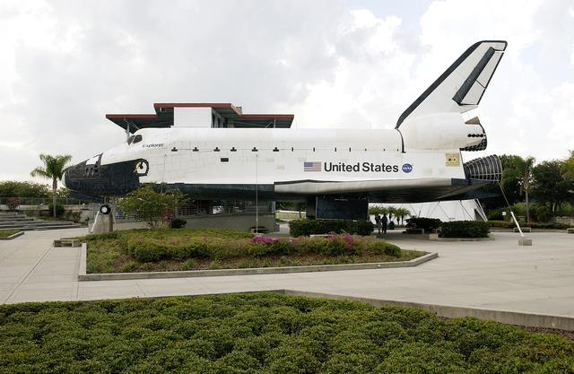 KENNEDY SPACE CENTER, FLA.  -  One of the featured displays at the KSC Visitor Complex is this full-size replica of a Space Shuttle Orbiter, in the Shuttle Plaza.