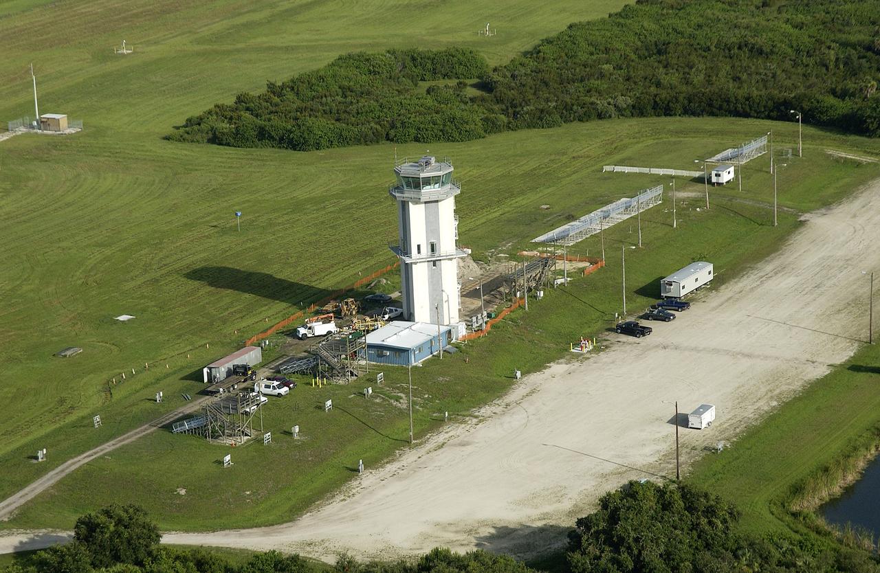 KENNEDY SPACE CENTER, FLA. - An aerial view of the control tower at the KSC Shuttle Landing Facility.