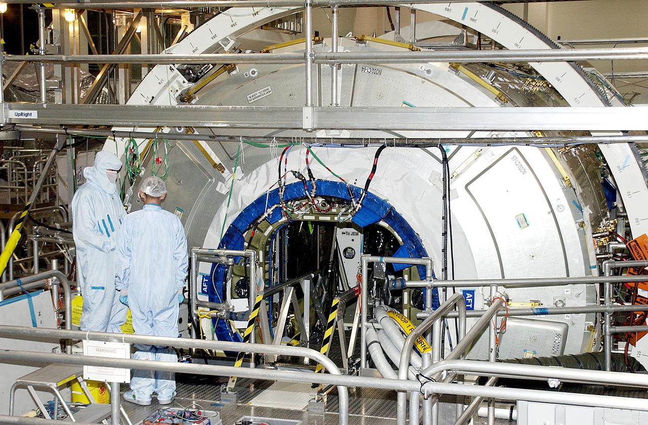 KENNEDY SPACE CENTER, FLA.  -  Work is ongoing on the U.S. Node 2 in the Space Station Processing Facility.  The second of three Space Station connecting modules, the Italian-built Node 2 attaches to the end of the U.S. Lab and will provide attach locations for the Japanese laboratory, European laboratory, the Centrifuge Accommodation Module and, later, Multipurpose Logistics Modules. It will provide the primary docking location for the Shuttle when a pressurized mating adapter is attached to Node 2.  Installation of the module will complete the U.S. Core of the ISS.  Node 2 is the designated payload for mission STS-120.  No orbiter or launch date has been determined yet.