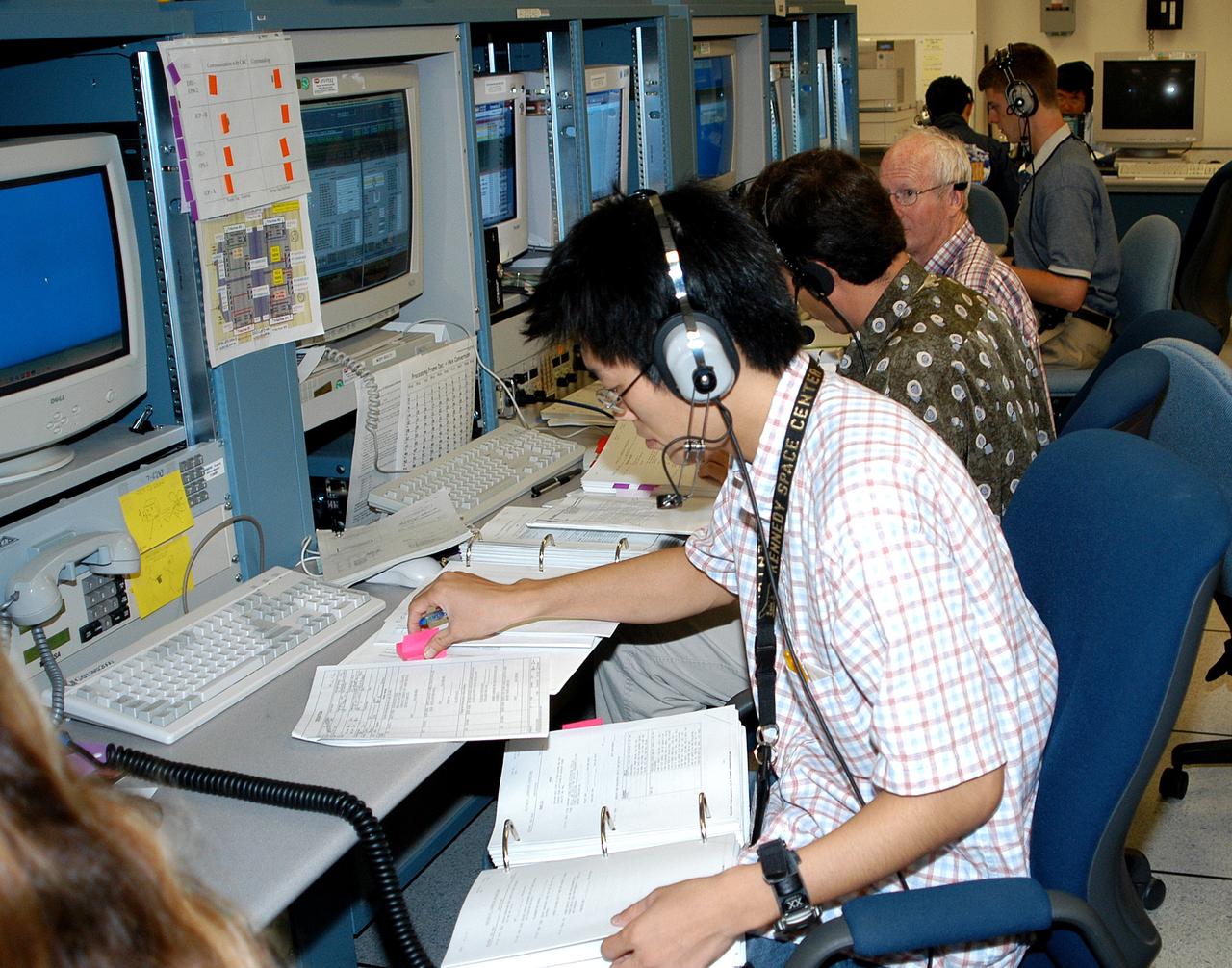 KENNEDY SPACE CENTER, FLA. -  In the Space Station Processing Facility, personnel observe sensors during a Multi-Equipment Interface Test (MEIT) on the Japanese Experiment Module (JEM).  The National Space Development Agency of Japan (NASDA) developed the laboratory at the Tsukuba Space Center near Tokyo. It is the first element, named "Kibo" (Hope), to be delivered to KSC. The JEM is Japan's primary contribution to the Station. It will enhance the unique research capabilities of the orbiting complex by providing an additional environment for astronauts to conduct science experiments.