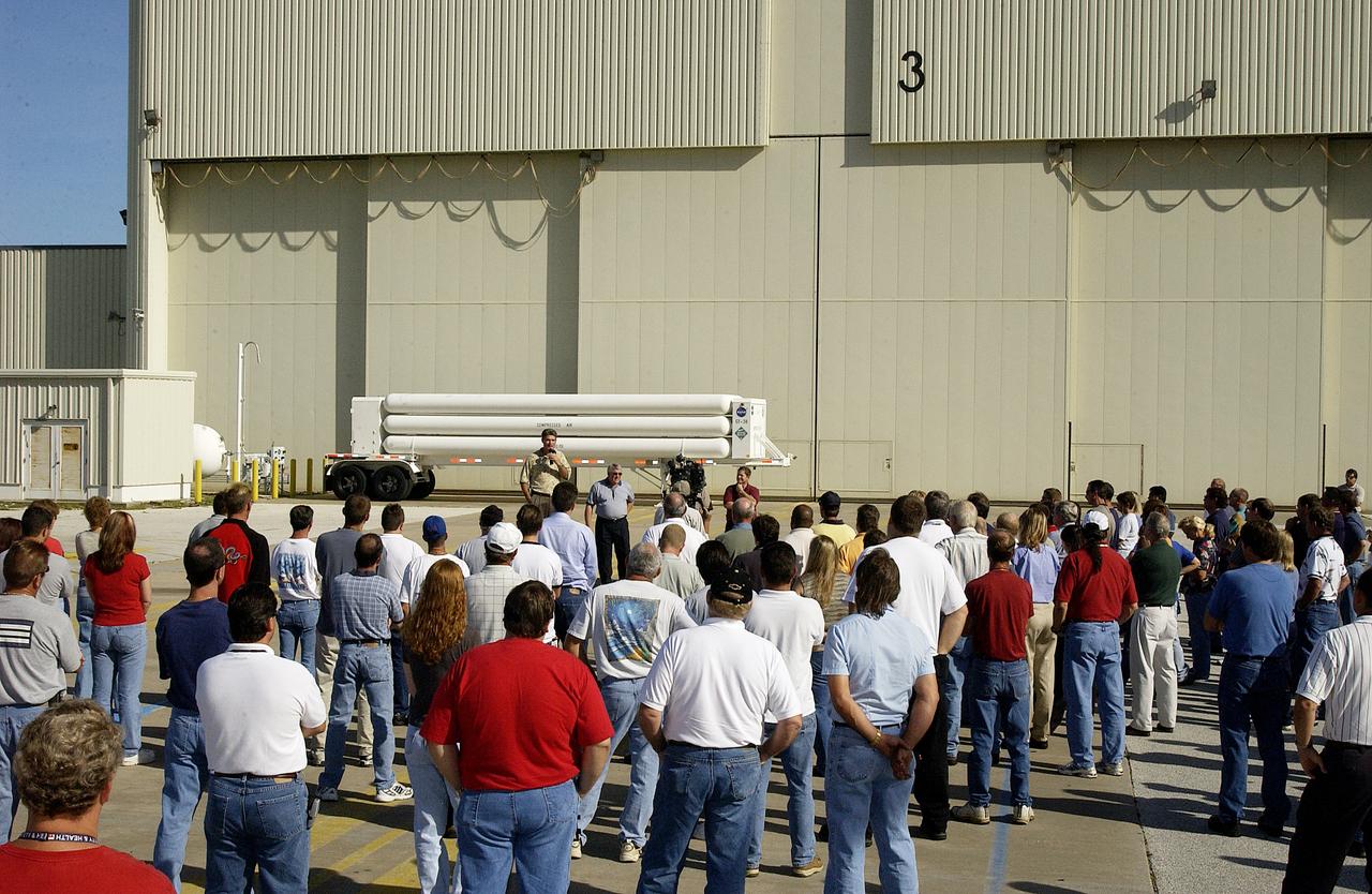 Shuttle Program Manager Bill Parsons praises the Discovery processing team for their successful power-up of the vehicle after Orbiter Major Modifications (OMM). The OMM work ranged from wiring, control panels and black boxes to gaseous and fluid systems tubing and components. These systems were deserviced, disassembled, inspected, modified, reassembled, checked out and reserviced, as were most other systems onboard. The work included the installation of the Multifunction Electronic Display Subsystem (MEDS) - a state-of-the-art “glass cockpit.”