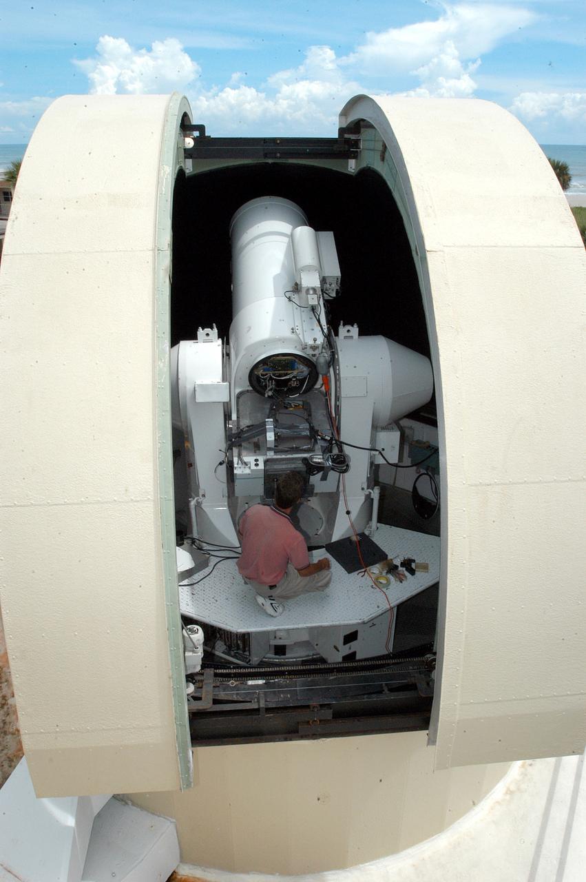 KENNEDY SPACE CENTER, FLA. -   A tracking telescope, part of the Distant Object Attitude Measurement System (DOAMS), is being calibrated.  The telescope, which is located in Cocoa Beach, Fla., provides optical support for launches from KSC and Cape Canaveral.