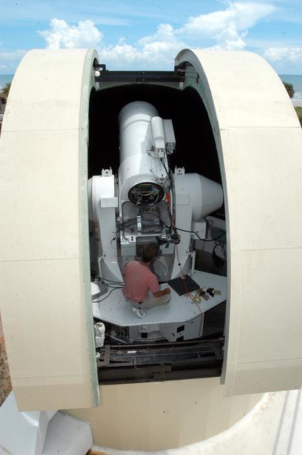 NASA image: KENNEDY SPACE CENTER, FLA. -   A tracking telescope, part of the Distant Object Attitude Measurement System (DOAMS), is being calibrated.  The telescope, which is located in Cocoa Beach, Fla., provides optical support for launches from KSC and Cape Canaveral.