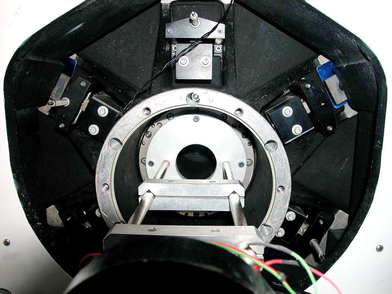 KENNEDY SPACE CENTER, FLA. -   The fixture is set up for collimation on the newly installed five-meter focal length telescope in Cocoa Beach, Fla.  The tracking telescope is part of the Distant Object Attitude Measurement System (DOAMS) that provides optical support for launches from KSC and Cape Canaveral.