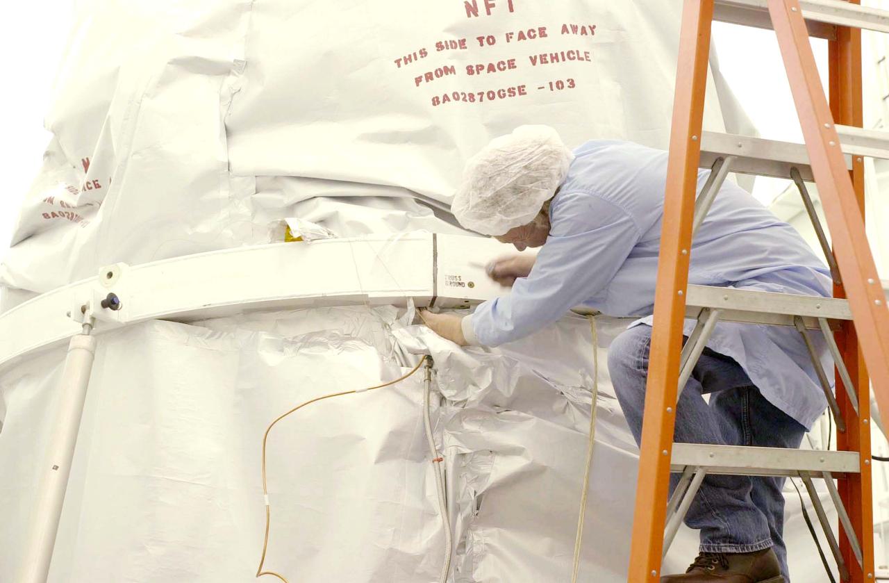 In the spacecraft processing facility on North Vandenberg Air Force Base, workers prepare to remove the soft shipping cover from the Gravity Probe B experiment. Immediate processing includes setting up mechanical and electrical ground support equipment, making necessary connections and conditioning the spacecraft battery. The Gravity Probe B will launch a payload of four gyroscopes into low-Earth polar orbit to test two extraordinary predictions of Albert Einstein’s general theory of relativity: the geodetic effect (how space and time are warped by the presence of the Earth) and frame dragging (how Earth’s rotation drags space and time around with it). Once in orbit, for 18 months each gyroscope’s spin axis will be monitored as it travels through local spacetime, observing and measuring these effects. The experiment was developed by Stanford University, Lockheed Martin and NASA’s Marshall Space Flight Center.