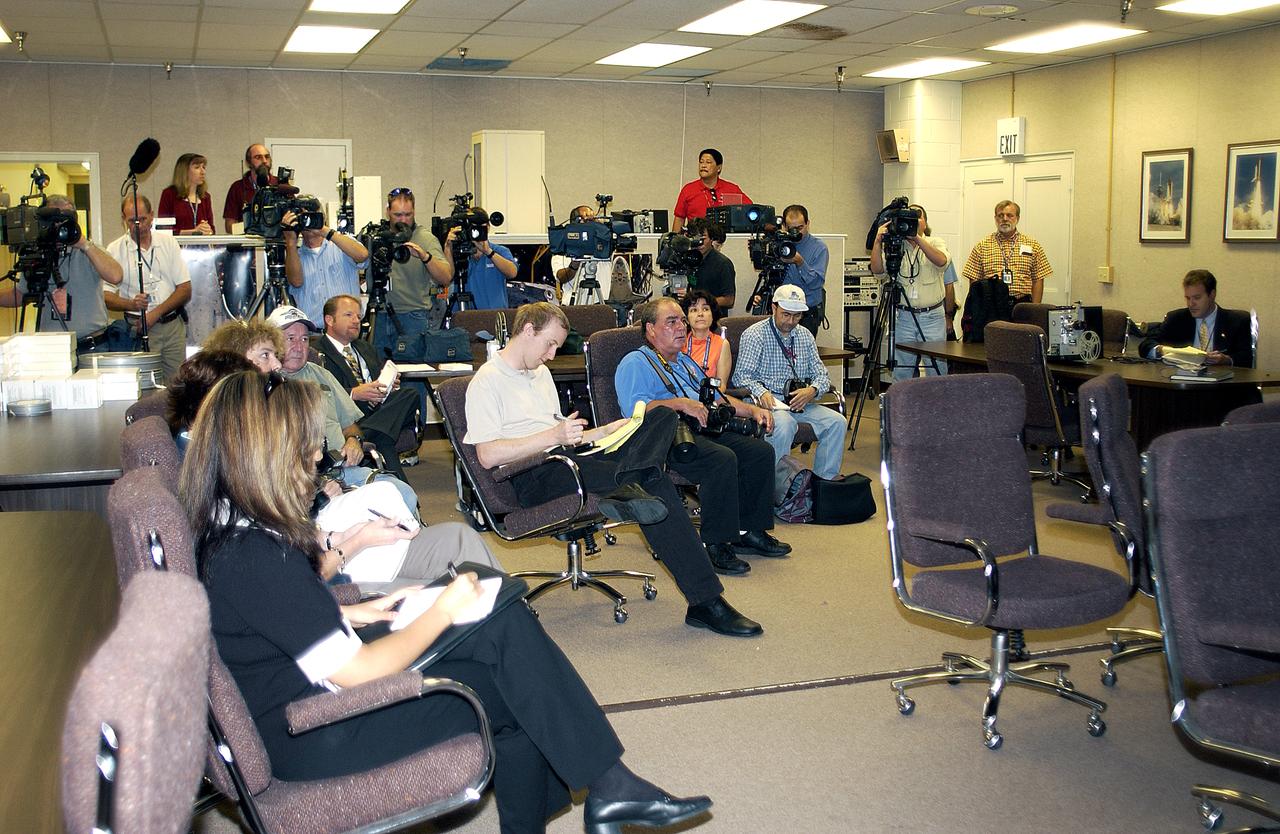 In the Image Analysis Facility in the Vehicle Assembly Building, news media representatives are briefed on the improved tracking cameras and long-range optical tracking systems that will be used to capture ascent imagery during the return to flight of the Space Shuttle. The press opportunity also includes tours of the launch pad perimeter camera site at Launch Complex 39B and two Playalinda Beach optical tracking sites at the Cape Canaveral National Seashore and the Merritt Island National Refuge.