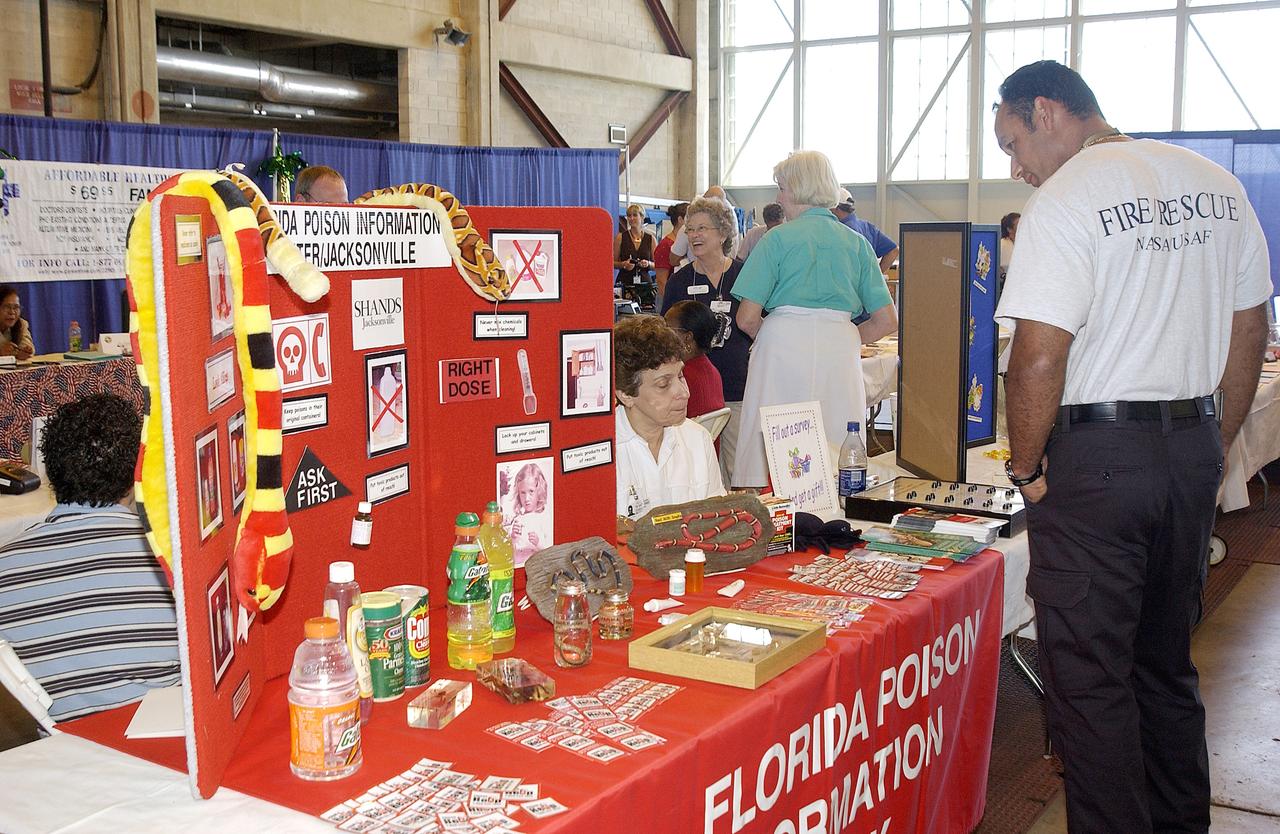 KENNEDY SPACE CENTER, FLA. -  Many vendors and organizations displayed their products during the Spaceport Super Safety and Health Day at KSC and Cape Canaveral Air Force Station, an annual event dedicated to reinforcing safe and healthful behaviors in the workforce.  This scene is at Hangar S, CCAFS.