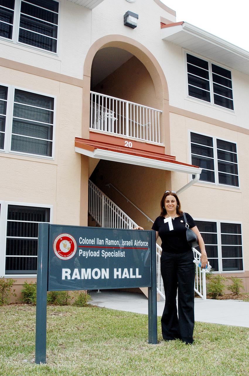 KENNEDY SPACE CENTER, FLA. -- Rona Ramon, wife of STS-107 Payload Specialist Ilan Ramon, visits a new residence hall at the Florida Institute of Technology (FIT) in Melbourne, Fla., named for her late husband.  Family members of the STS-107 astronauts, other dignitaries, members of the university community and the public gathered for a dedication ceremony for the Columbia Village at FIT.  Each of the seven new residence halls in the complex is named for one of the STS-107 astronauts who perished during the Columbia accident -- Rick Husband, Willie McCool, Laurel Clark, Michael Anderson, David Brown, Kalpana Chawla, and Ilan Ramon.