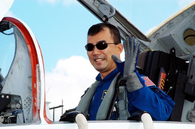 NASA image: KENNEDY SPACE CENTER, FLA. - STS-114 Mission Specialist Soichi Noguchi arrives at the KSC Shuttle Landing Facility in a T-38 jet aircraft.  Noguchi, who is with the Japan Aerospace Exploration Agency (JAXA), is taking part in crew equipment and orbiter  familiarization along with other mission crew members.