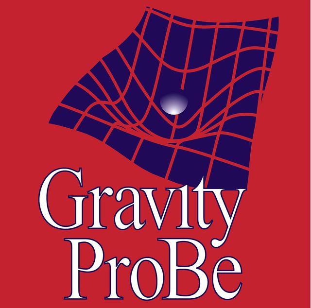 NASA image: KENNEDY SPACE CENTER, FLA.  - This logo for the Gravity Probe B mission portrays the theory of curved spacetime and "frame-dragging," developed by Einstein and other scientists, that the mission will test.  The Gravity Probe B will launch a payload of four gyroscopes into low-Earth polar orbit. Once in orbit, for 18 months each gyroscope’s spin axis will be monitored as it travels through local spacetime, observing and measuring the effects.  The experiment was developed by Stanford University, NASA’s Marshall Space Flight Center and Lockheed Martin.