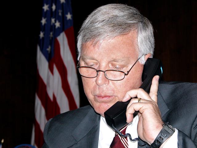 NASA image: KENNEDY SPACE CENTER, FLA. - Center Director Jim Kennedy talks to WTSP-ABC News about his trip to Garland V. Stewart Magnet Middle School, a NASA Explorer School (NES) in Tampa, Fla.  Kennedy  made the trip with NASA astronaut Kay Hire to share the agency’s new vision for space exploration with the next generation of explorers. Kennedy is talking with students about our destiny as explorers, NASA’s stepping stone approach to exploring Earth, the Moon, Mars and beyond, how space impacts our lives, and how people and machines rely on each other in space.