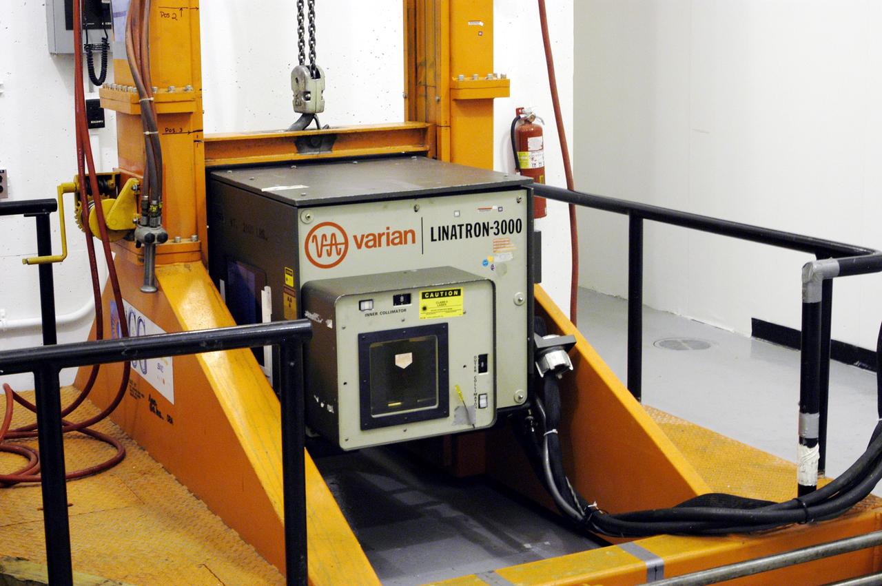 KENNEDY SPACE CENTER, FLA. -  An X-ray machine is in place to take images of four rudder speed brake actuators to be installed on the orbiter Discovery.  The actuators are being X-rayed at the Cape Canaveral Air Force Station’s Radiographic High-Energy X-ray Facility to determine if the gears were installed correctly. Discovery has been assigned to the first Return to Flight mission, STS-114, a logistics flight to the International Space Station.