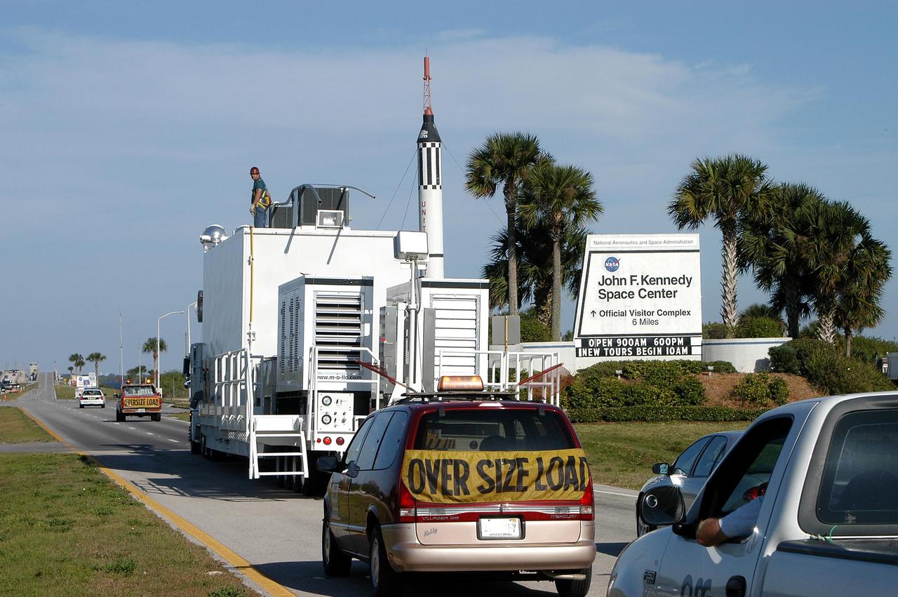 KENNEDY SPACE CENTER, FLA. -  A Universal Coolant Transporter (UCT), manufactured  in Sharpes, Fla., makes its way to Kennedy Space Center.  Replacing the existing ground cooling unit, the UCT is designed to service payloads for the Space Shuttle and International Space Station, and may be capable of servicing space exploration vehicles of the future.  It will provide ground cooling to the orbiter and returning payloads, such as science experiments requiring cold or freezing temperatures, during post-landing activities at the Shuttle Landing Facility and during transport of the payloads to other facilities.