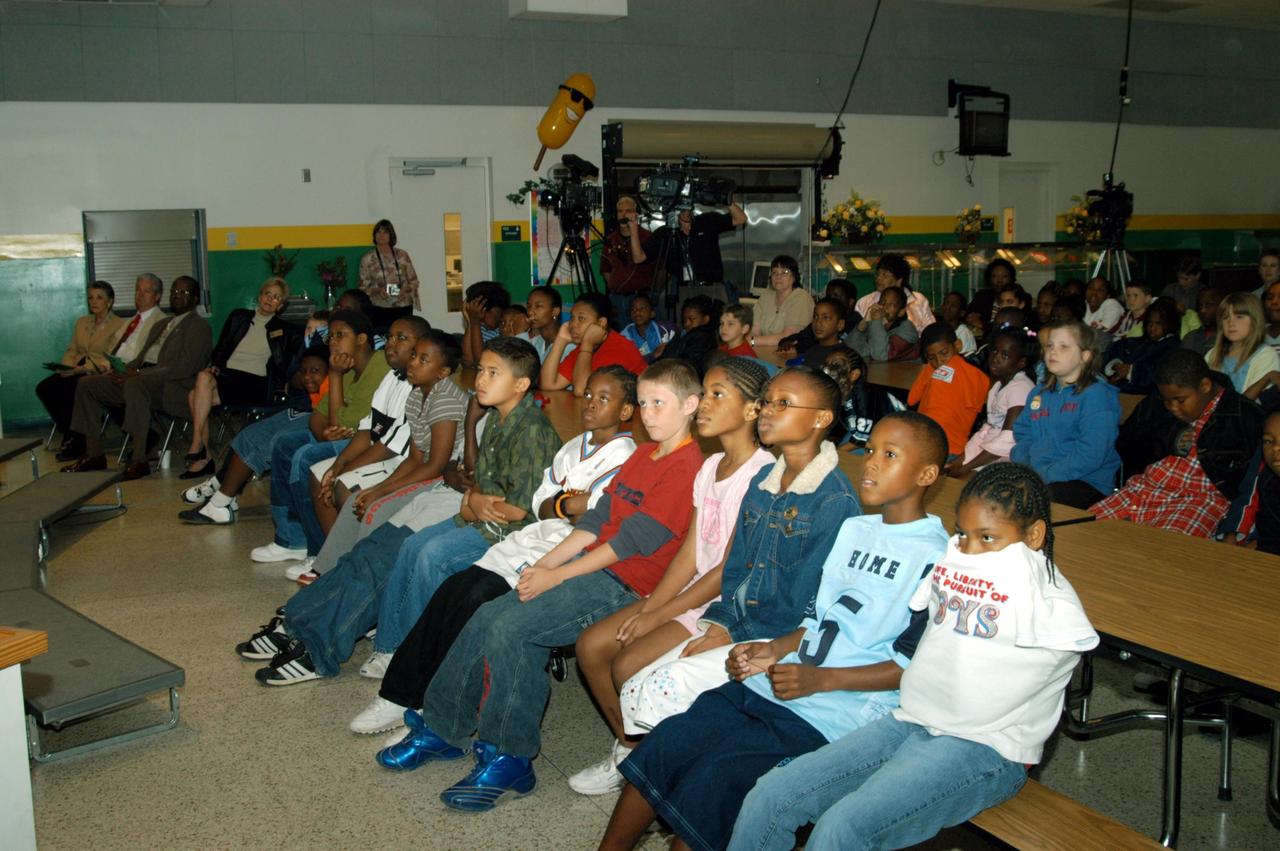KENNEDY SPACE CENTER, FLA. -- Students at Oscar Patterson Elementary Magnet School in Panama City, Fla., listen intently to Center Director Jim Kennedy as he shares America’s new vision for space exploration.  Kennedy is visiting NASA Explorer Schools in Florida and Georgia, talking with students about our destiny as explorers, NASA’s stepping stone approach to exploring Earth, the Moon, Mars and beyond, how space impacts our lives, and how people and machines rely on each other in space.
