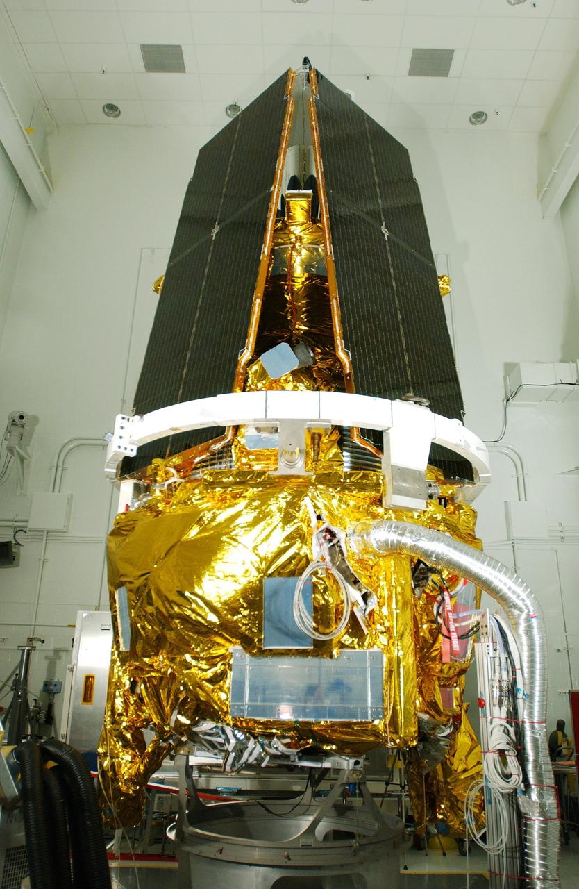 KENNEDY SPACE CENTER, FLA. --  The Gravity Probe B spacecraft is in NASA’s Payload Processing Facility 1610 on North Vandenberg Air Force Base in California after completion of prelaunch processing before going to the pad.  The spacecraft will be transported to Space Launch Complex 2 on April 1 and mated to the Boeing Delta II rocket.  Gravity Probe B consists of four sophisticated gyroscopes that will provide an almost perfect space-time reference system.  The mission will look in a precise manner for tiny changes in the direction of spin.  Gravity Probe B will be launched into a 400-nautical-mile-high polar orbit for a 16-month mission. Launch is scheduled for April 17.