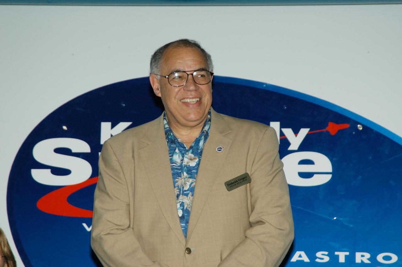 KENNEDY SPACE CENTER, FLA. -- At the Kennedy Space Center Visitor Complex, NASA Deputy Administrator Frederick D. Gregory is inducted into the U.S. Astronaut Hall of Fame. Gregory was the first African-American to command a space mission. Also chosen for this honor in 2004 are Kathryn D. Sullivan, the first American woman to walk in space; Richard O. Covey, commander of the Hubble Space Telescope repair mission; Norman E. Thagard, the first American to occupy Russia's Mir space station; and the late Francis R. "Dick" Scobee, commander of the ill-fated 1986 Challenger mission. The U.S. Astronaut Hall of Fame opened in 1990 to provide a place where space travelers could be remembered for their participation and accomplishments in the U.S. space program. To be eligible for induction, an individual must have been a U.S. citizen, a NASA astronaut, and out of the active astronaut corps at least five years. The five inductees join 52 previously honored astronauts from the ranks of the Gemini, Apollo, Skylab, Apollo-Soyuz, and Space Shuttle programs.