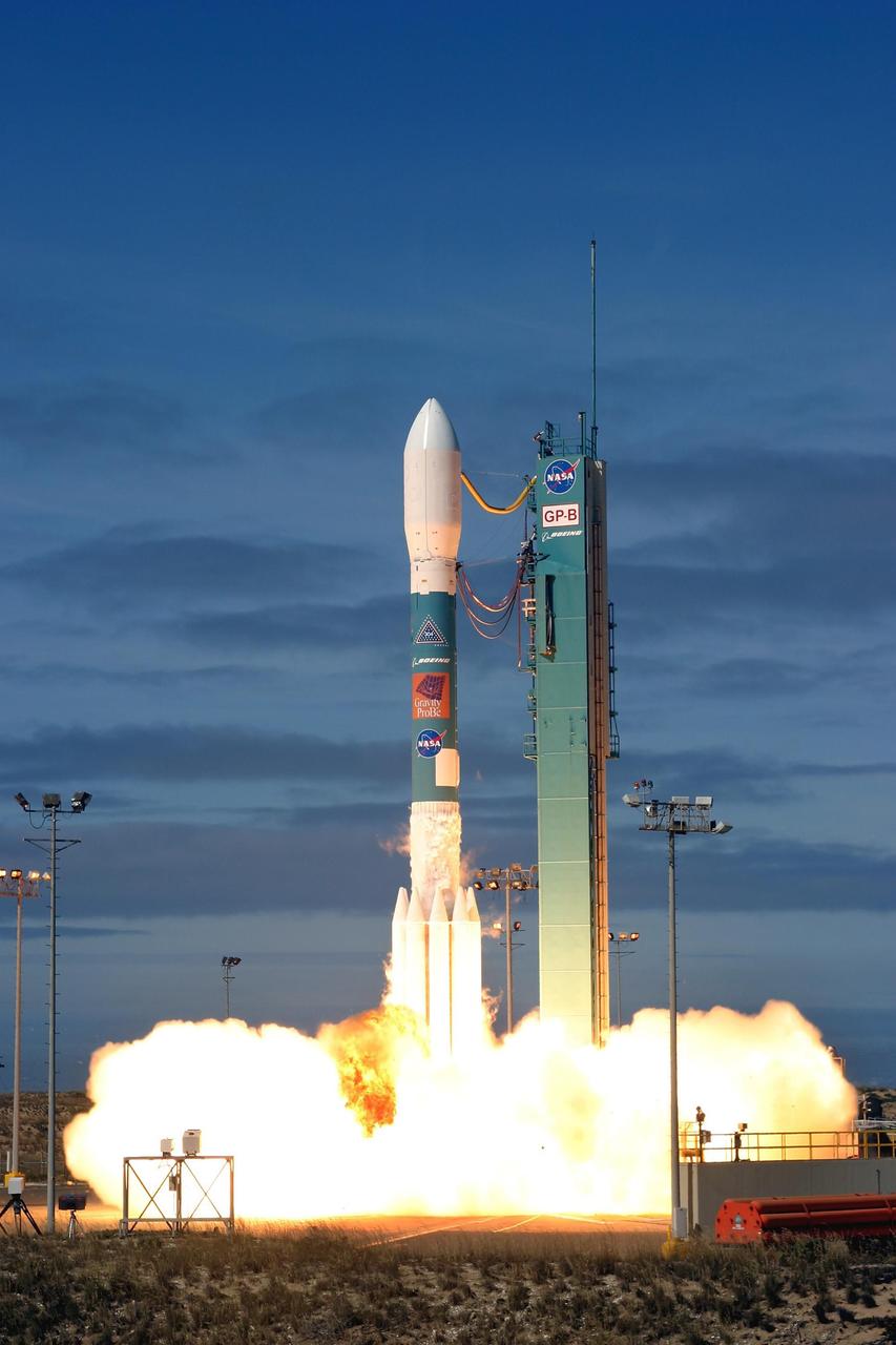 KENNEDY SPACE CENTER, FLA. -- A remote camera captures liftoff of the Delta II rocket carrying the Gravity Probe B spacecraft from Space Launch Complex 2 on Vandenberg AFB, Calif., at 9:57:24 a.m. PDT.
