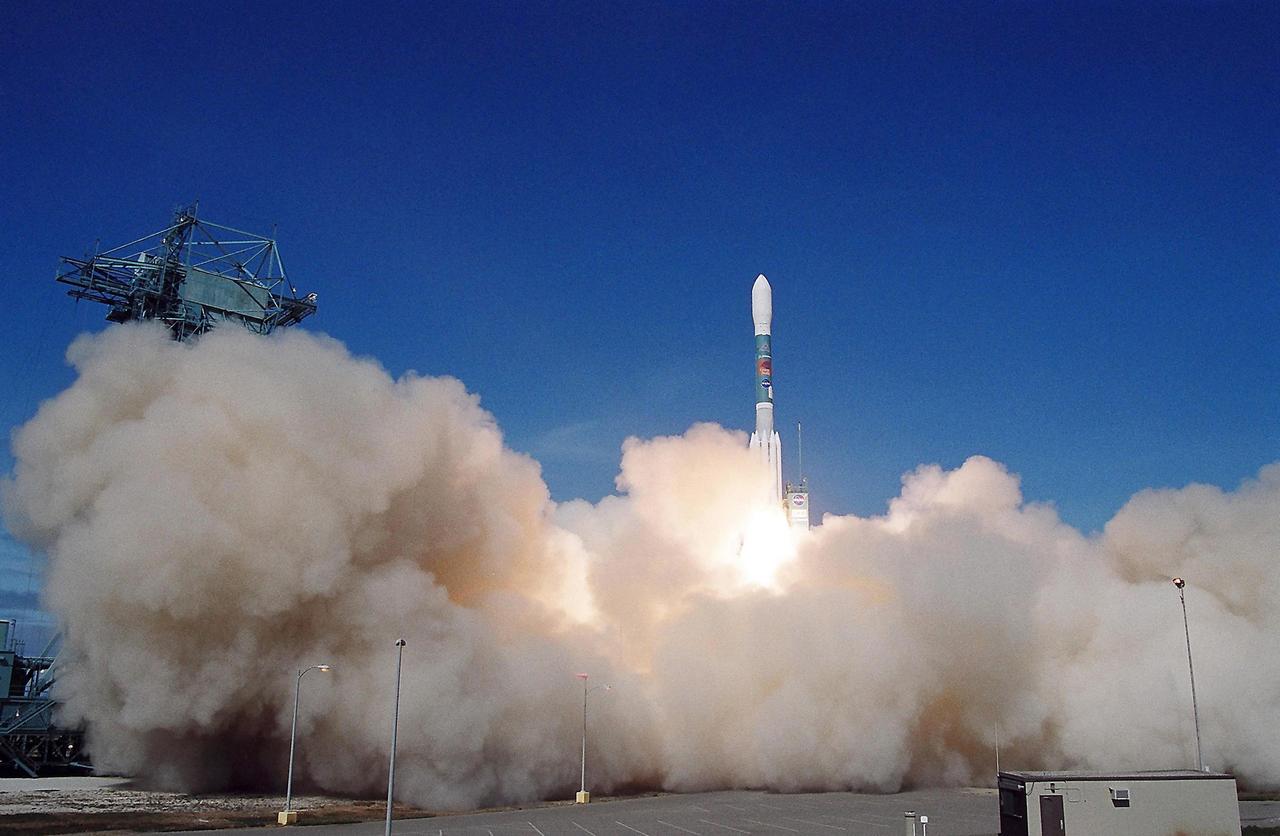 KENNEDY SPACE CENTER, FLA. -- A remote wide-angle camera captures liftoff of the Delta II rocket carrying the Gravity Probe B spacecraft from Space Launch Complex 2 on Vandenberg AFB, Calif., at 9:57:24 a.m. PDT.