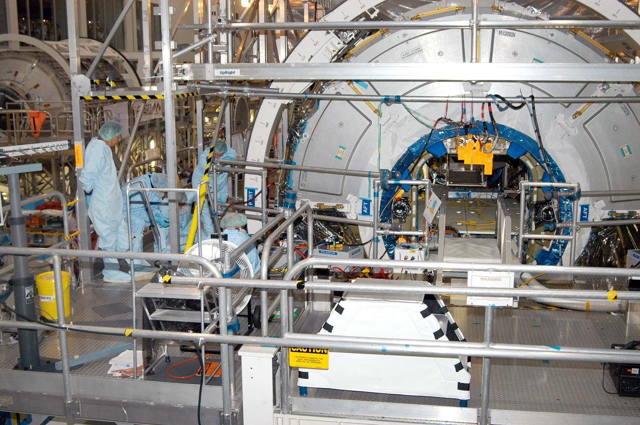 KENNEDY SPACE CENTER, FLA. - In the Space Station Processing Facility, Node 2 undergoes testing. Known as the Traveled Work Systems Test (TWST), it executes open work that traveled with the Node 2 from Italy and simulates the on-orbit activation sequence. Node 2 was powered up Aug. 19 for the testing. The second of three Station connecting modules, the Node 2 attaches to the end of the U.S. Lab and provides attach locations for several other elements. Node 2 is scheduled to launch on mission STS-120, assembly flight 10A to the International Space Station.