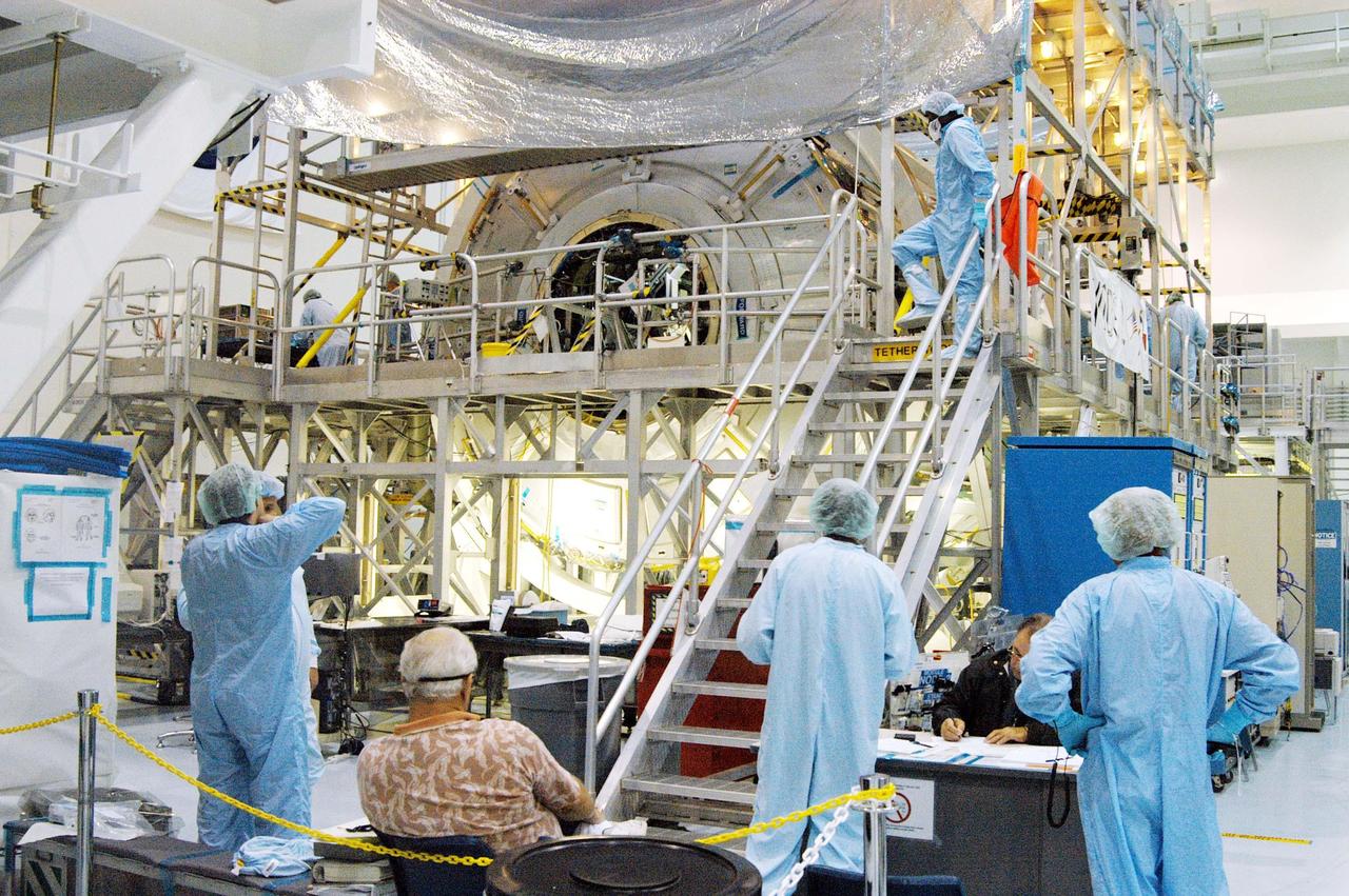 KENNEDY SPACE CENTER, FLA. - In the Space Station Processing Facility, the Node 2 is powered up for the Traveled Work Systems Test (TWST) being conducted.  The TWST executes open work that traveled with the Node 2 from Italy and simulates the on-orbit activation sequence. Node 2 was powered up Aug. 19 for the testing.  The second of three Space Station connecting modules, the Node 2 attaches to the end of the U.S. Lab and provides attach locations for several other elements.  Node 2 is scheduled to launch on mission STS-120, assembly flight 10A to the International Space Station.