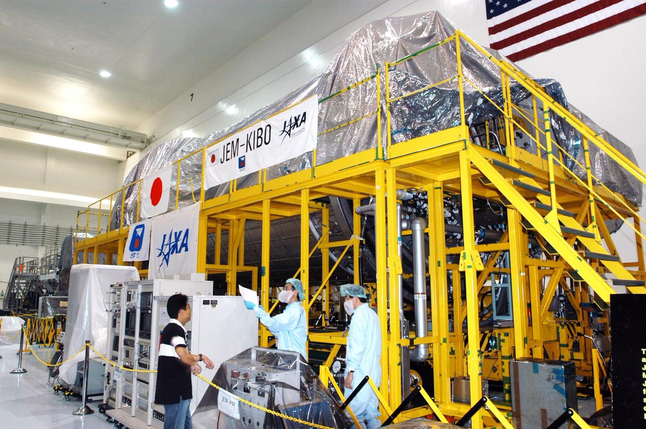 KENNEDY SPACE CENTER, FLA. -   In the Space Station Processing Facility, the Japanese Experiment Module (JEM) is dry and still covered following Hurricane Frances. The storm's path over Florida took it through Cape Canaveral and KSC property during Labor Day weekend.  There was no damage to the Space Shuttle orbiters or to any other flight hardware.