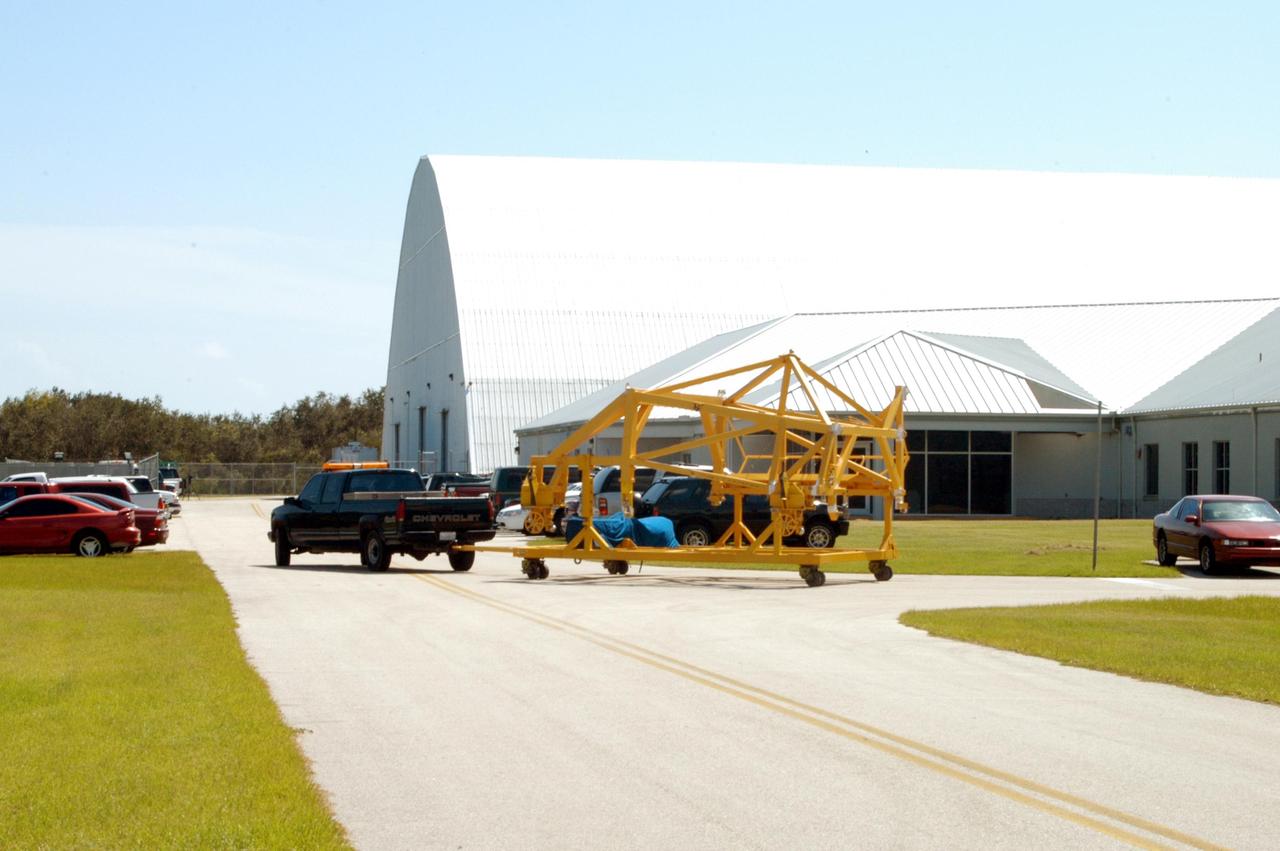 KENNEDY SPACE CENTER, FLA. - Equipment is moved to a secure location in preparation for the arrival of Hurricane Jeanne, expected to impact Central Florida Sunday. This is the fourth hurricane in 45 days to make landfall somewhere in the state.