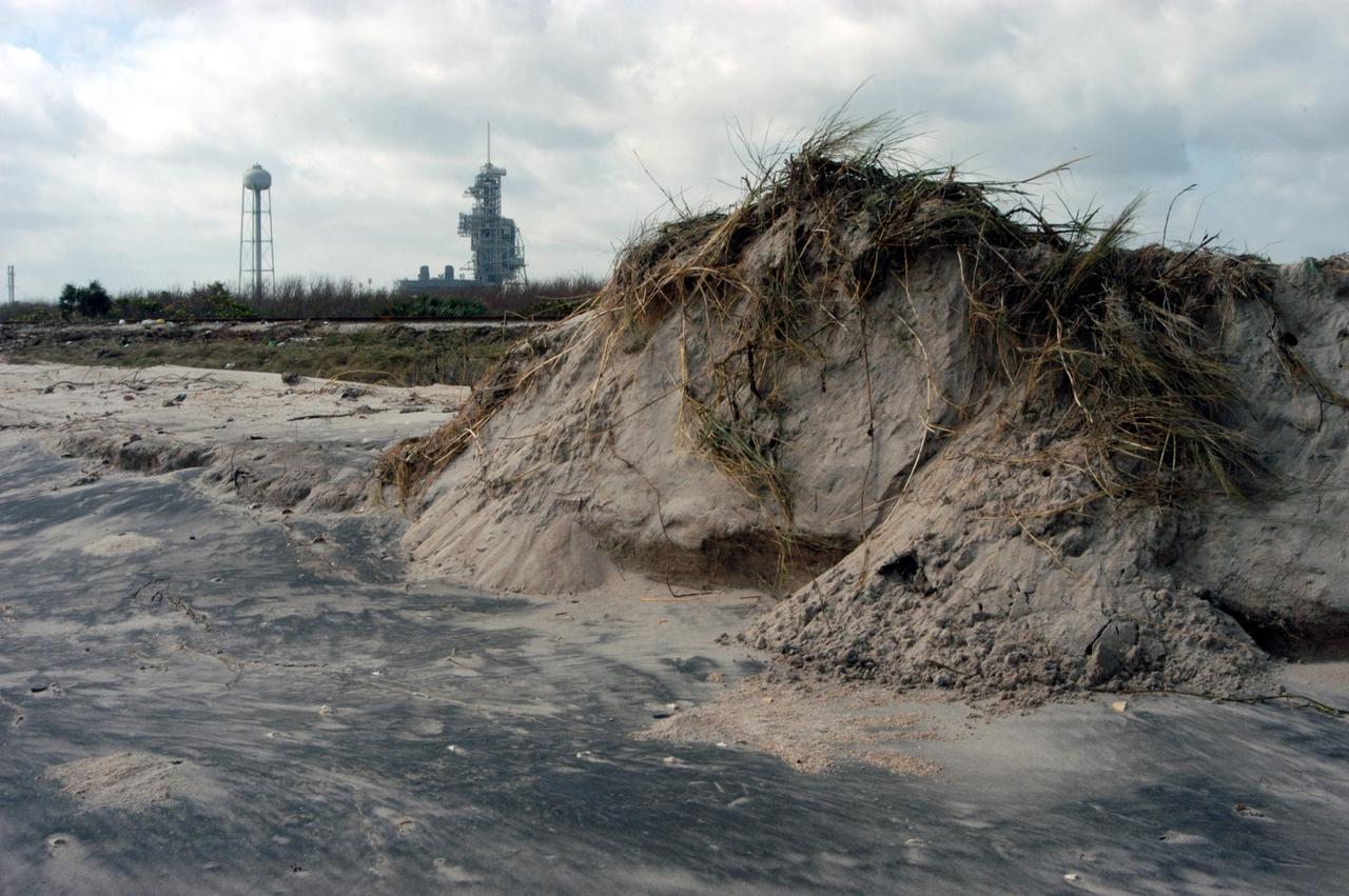 KENNEDY SPACE CENTER, FLA. - These sand dunes on the beach east of the KSC launch pads have been ravaged by category 3 Hurricane Jeanne that barreled through Central Florida Sept. 25-26 from the southeast. Jeanne was the fourth hurricane in 6 weeks to batter the state.