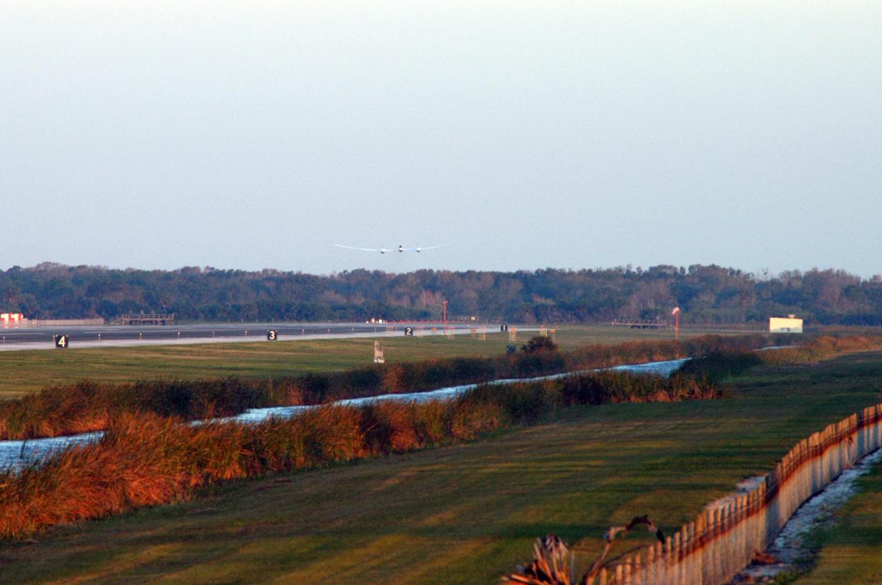 KENNEDY SPACE CENTER, FLA. -   From NASA Kennedy Space Center’s Shuttle Landing Facility runway, the Virgin Atlantic GlobalFlyer, piloted by Steve Fossett, is airborne.  Fossett is attempting a record-breaking solo flight, non-stop without refueling, to surpass the current record for the longest flight of any aircraft. This is the second attempt in two days after a fuel leak was detected Feb. 7.  The actual launch time was 7:22 a.m. Feb. 8.  Photo credit: NASA/George Shelton