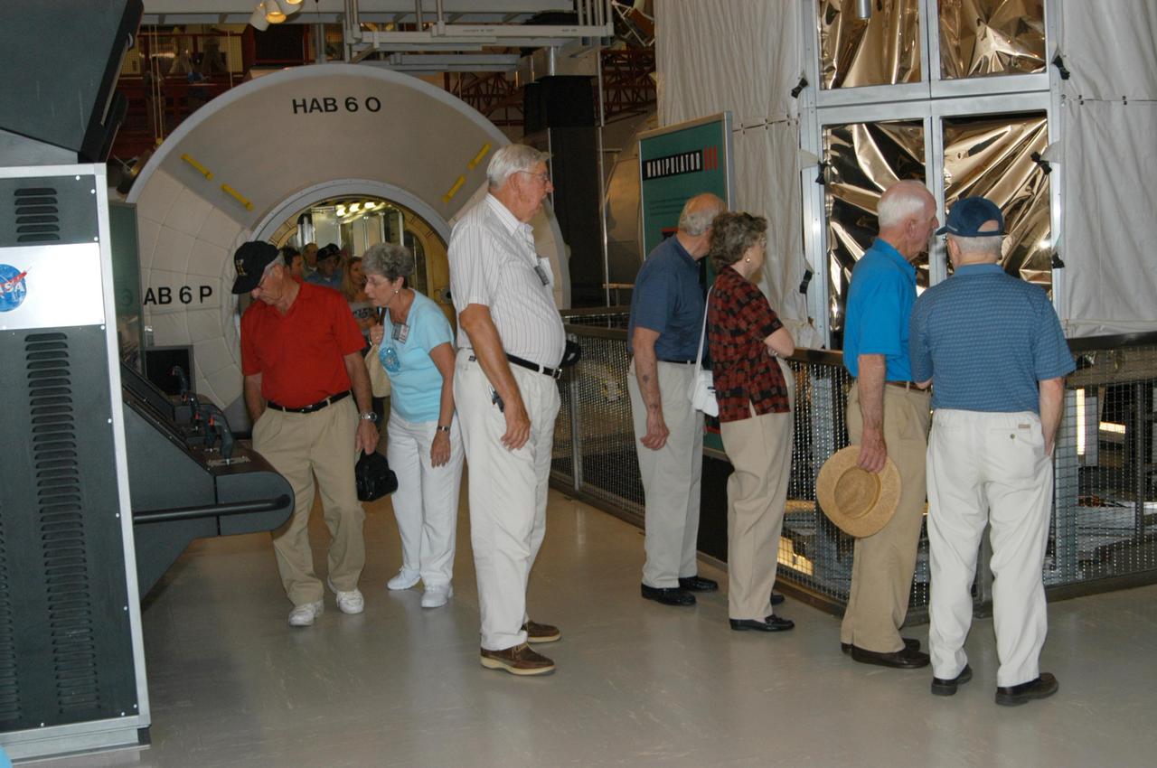 KENNEDY SPACE CENTER, FLA.  - Veterans of the space program enjoy a guided tour of the Kennedy Space Center following a ceremony marking the 40th anniversary of Project Gemini.  More than 50 former Gemini workers attended the event.  Astronaut John Young, himself a veteran of Project Gemini,  was the key speaker, telling members of the group they should be pleased with their accomplishments, which ultimately helped to land a man on the moon and will lead to future Mars exploration.  Photo credit:NASA/George Shelton