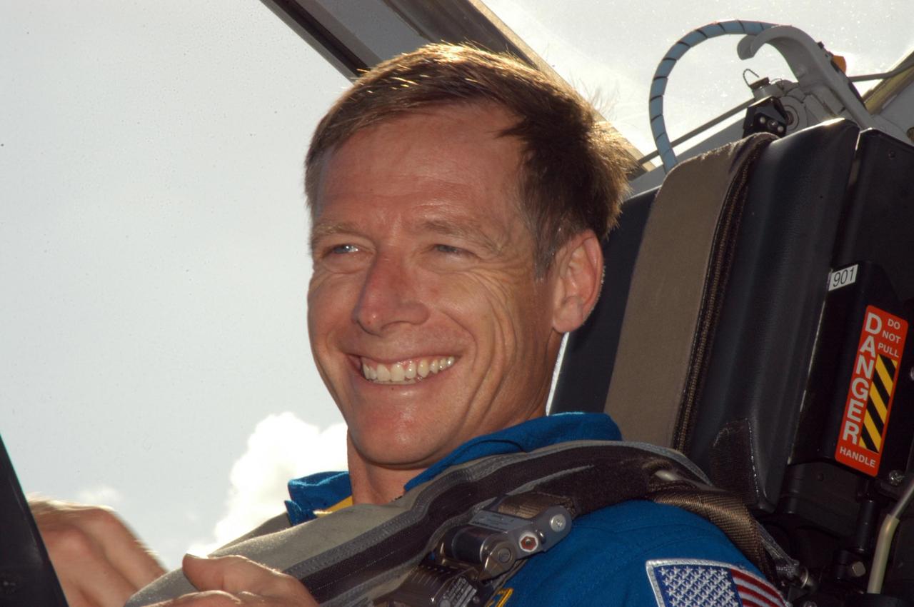 KENNEDY SPACE CENTER, FLA. -   STS-115 Pilot Christopher Ferguson arrives at KSC's Shuttle Landing Facility aboard a T-38 jet aircraft. The STS-115 crew has flown to NASA's Kennedy Space Center to take part in Terminal Countdown Demonstration Test activities.  The TCDT is a pre-launch preparation that includes practicing emergency egress from the pad, driving an M-113 armored personnel carrier, and simulating the launch countdown. Launch of STS-115 is currently scheduled for Aug. 27.  Photo credit: NASA/George Shelton
