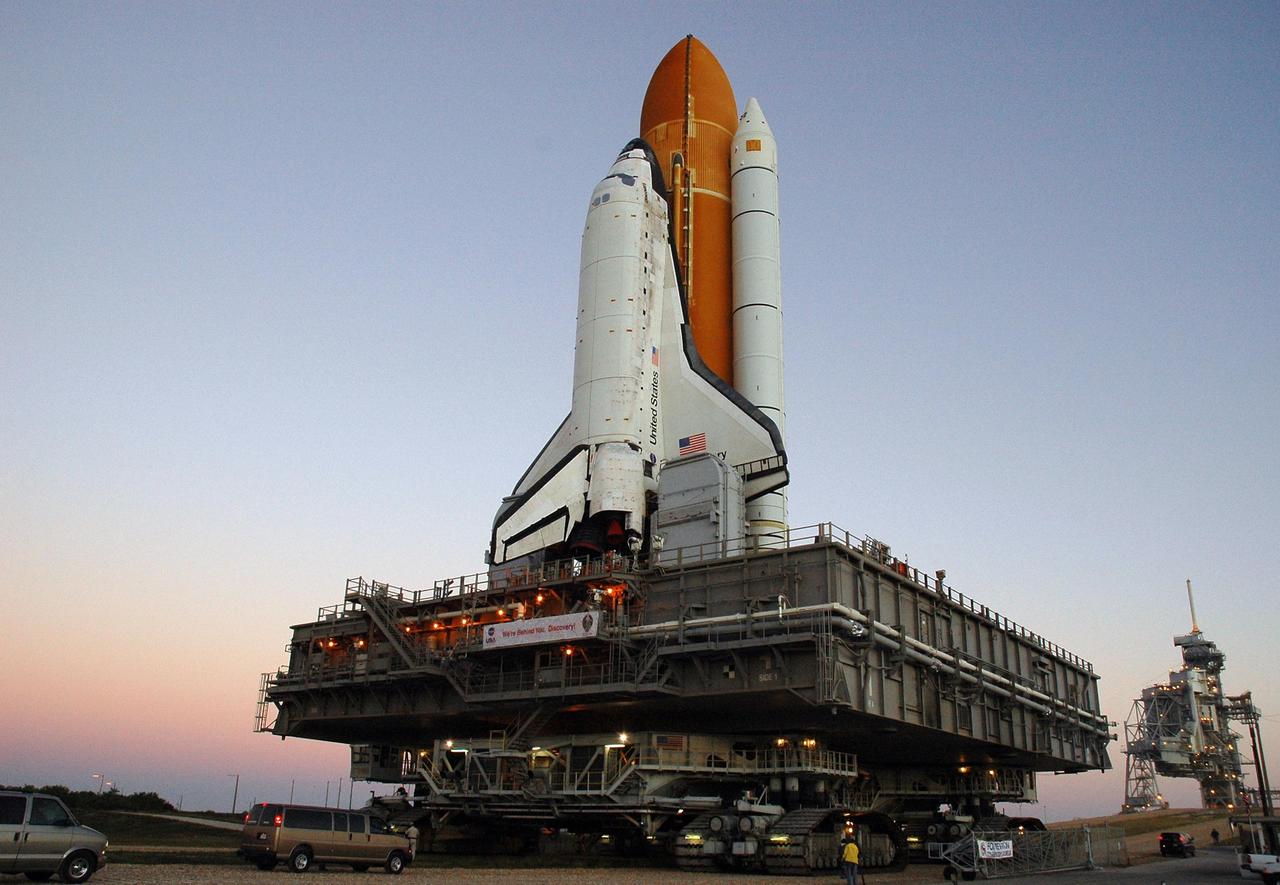 KENNEDY SPACE CENTER, FLA. --  Space Shuttle Discovery makes its final approach to Launch Pad 39B and launch of mission STS-116. The mission is No. 20 to the International Space Station and construction flight 12A.1. The mission payload is the SPACEHAB module, the P5 integrated truss structure and other key components. The launch window for mission STS-116 opens Dec. 7. Photo credit: NASA/Amanda Diller