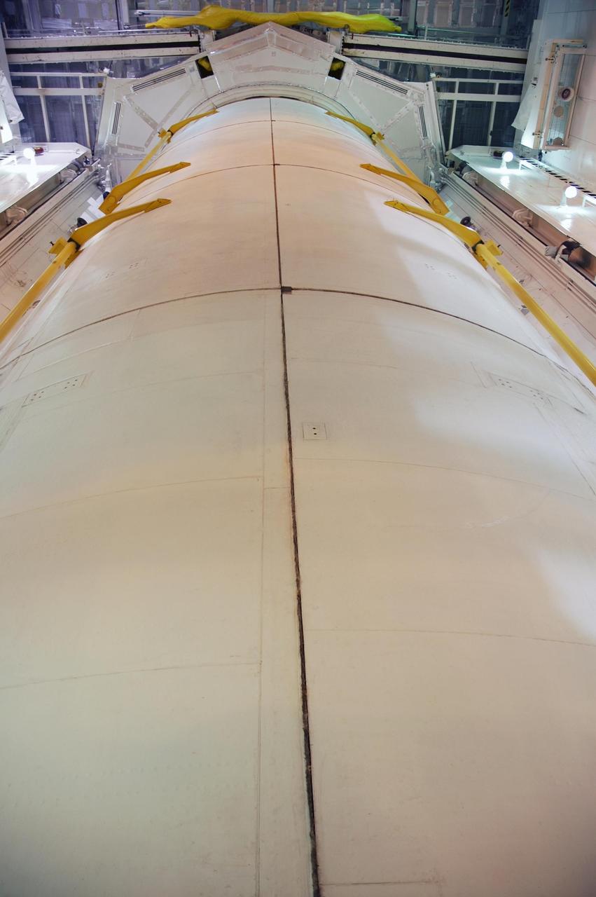 KENNEDY SPACE CENTER, FLA. --  On Launch Pad 39B, Space Shuttle Discovery's payload bay doors are fully closed and ready for launch.  The payload includes the SPACEHAB module, the P5 integrated truss structure and other key components. Launch of Space Shuttle Discovery on mission STS-116 is scheduled no earlier than Dec. 7.  Photo credit: NASA/Dimitri Gerondidakis