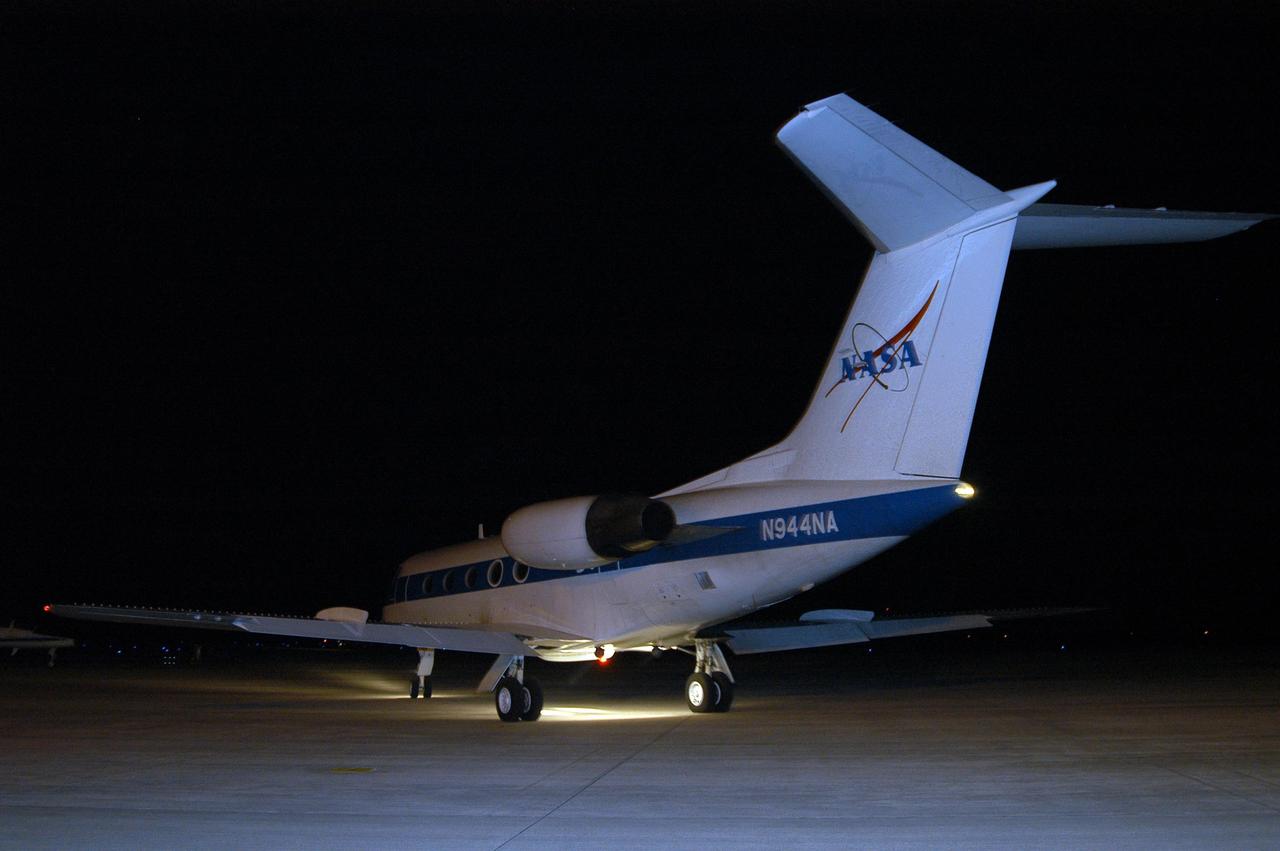 KENNEDY SPACE CENTER, FLA. --   The shuttle training aircraft (STA), with STS-116 Commander Mark Polansky in the pilot's seat, taxis to the runway of the Shuttle Landing Facility.  Polansky will be practicing landing the orbiter. The STA is a Grumman American Aviation-built Gulf Stream II jet that was modified to simulate an orbiter's cockpit, motion and visual cues, and handling qualities. In flight, the STA duplicates the orbiter's atmospheric descent trajectory from approximately 35,000 feet altitude to landing on a runway. Because the orbiter is unpowered during re-entry and landing, its high-speed glide must be perfectly executed the first time. Launch of Space Shuttle Discovery on mission STS-116 is scheduled for 9:35 p.m. Dec. 7. On the mission, the STS-116 crew will deliver truss segment, P5, to the International Space Station and begin the intricate process of reconfiguring and redistributing the power generated by two pairs of U.S. solar arrays. The P5 will be mated to the P4 truss that was delivered and attached during the STS-115 mission in September. Photo credit: NASA/Kim Shiflett