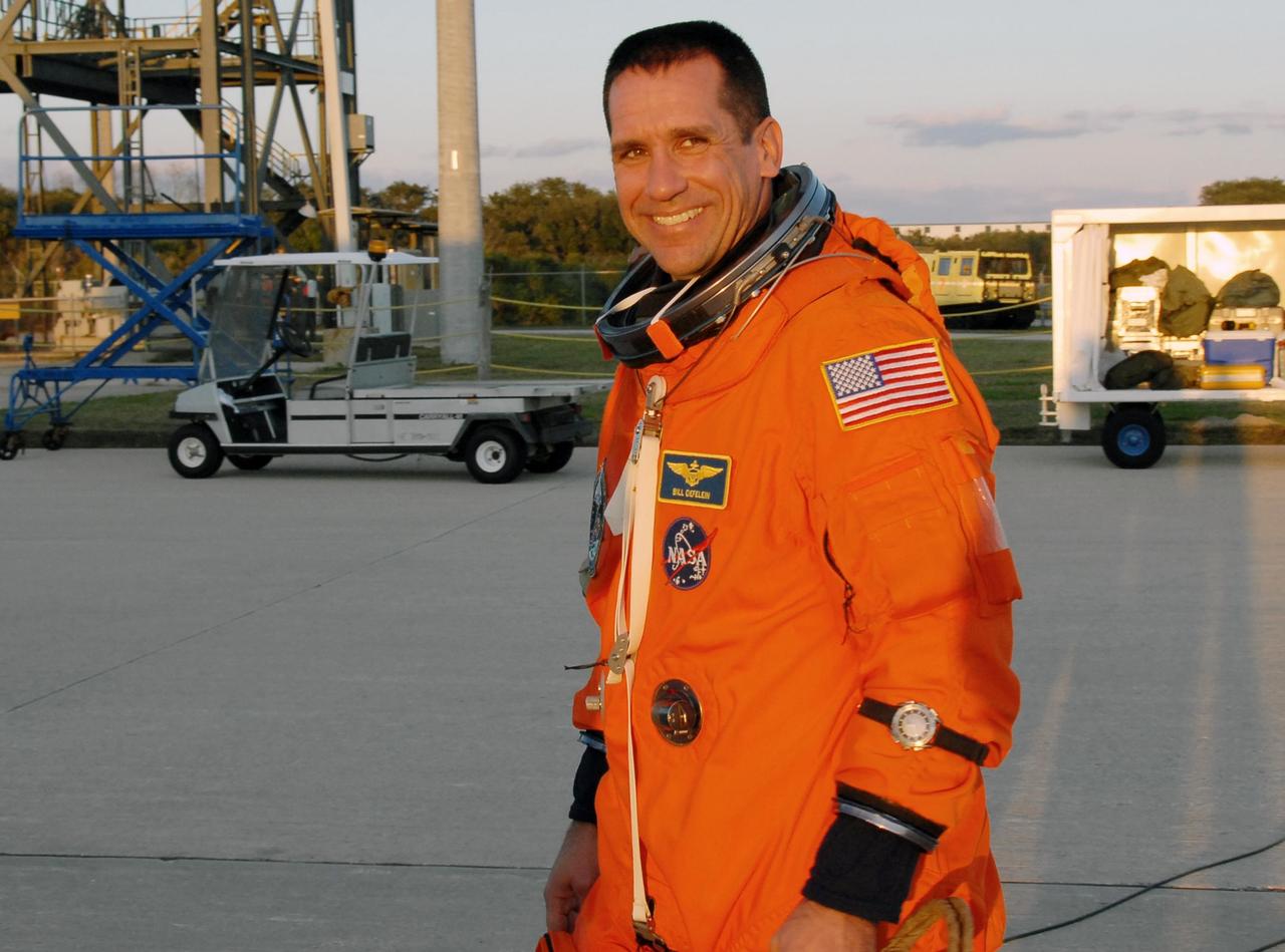 KENNEDY SPACE CENTER, FLA. --   STS-116 Pilot William Oefelein is suited and ready to begin practice flights on the shuttle training aircraft (STA)  two days before launch. The STA is a Grumman American Aviation-built Gulf Stream II jet that was modified to simulate an orbiter's cockpit, motion and visual cues, and handling qualities. In flight, the STA duplicates the orbiter's atmospheric descent trajectory from approximately 35,000 feet altitude to landing on a runway. Because the orbiter is unpowered during re-entry and landing, its high-speed glide must be perfectly executed the first time. Launch of Space Shuttle Discovery on mission STS-116 is scheduled for 9:35 p.m. Dec. 7. On the mission, the STS-116 crew will deliver truss segment, P5, to the International Space Station and begin the intricate process of reconfiguring and redistributing the power generated by two pairs of U.S. solar arrays. The P5 will be mated to the P4 truss that was delivered and attached during the STS-115 mission in September. Photo credit: NASA/Kim Shiflett
