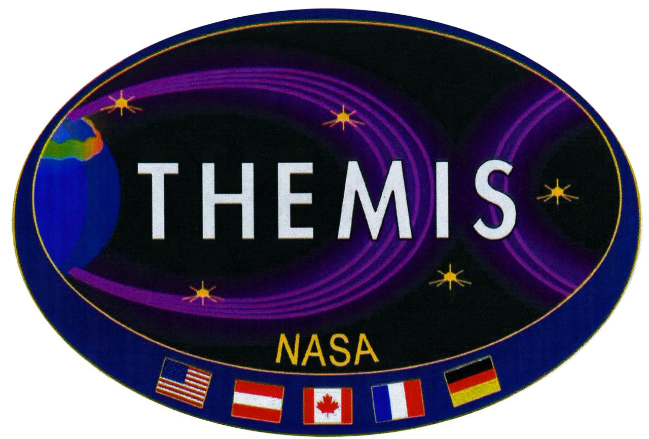 KENNEDY SPACE CENTER, FLA. --   THEMIS logo: NASA's 2-year Time History of Events and Macroscale Interactions  during Substorms (THEMIS) mission consists of five identical probes that will track these violent, colorful eruptions near the North Pole. When the five identical probes align over the North American continent, scientists will collect coordinated measurements along the Sun-Earth line, allowing the first comprehensive look at the onset of substorms and how they trigger auroral eruptions. Over the mission’s lifetime, the probes should be able to observe some 30 substorms – sufficient to finally know their origin. THEMIS is a NASA-funded mission managed by the Explorers Program Office at Goddard Space Flight Center in Greenbelt, Md. The Space Science Laboratory at the University of California at Berkeley is responsible for the project management, science instruments, mission integration, post launch operations and data analysis. Swales Aerospace of Beltsville, Md., manufactured the THEMIS spacecraft bus.