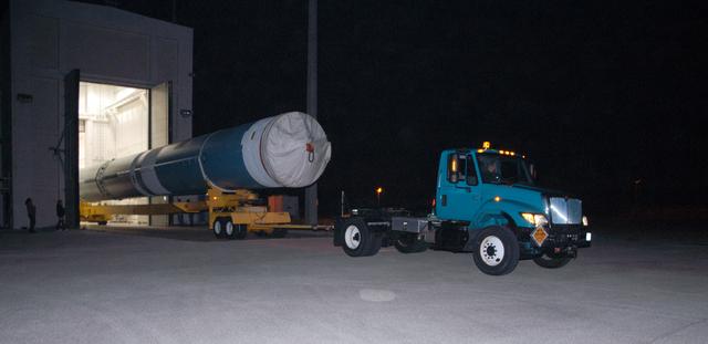 NASA image: Delta II First stage lift for THEMIS payload at complex 17B