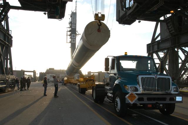 NASA image: Delta II First stage lift for THEMIS payload at complex 17B